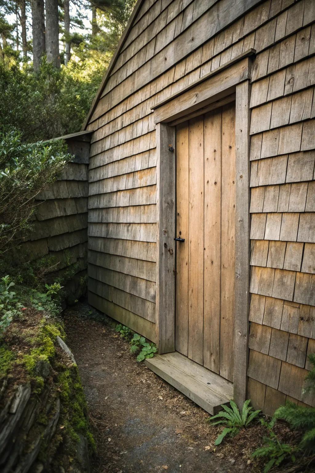 Timber paneling cleverly disguises a concealed door.