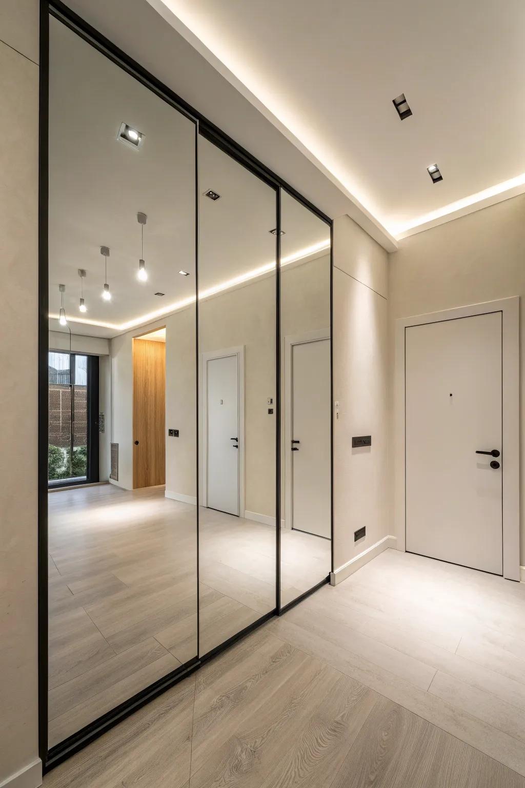 A sleek mirror door beautifully complements a minimalist interior.