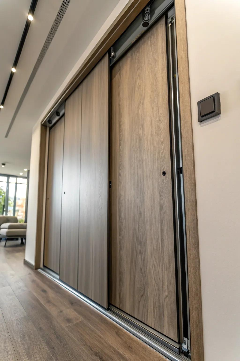 Cutting-edge track mechanisms keep sliding doors chic and modern.