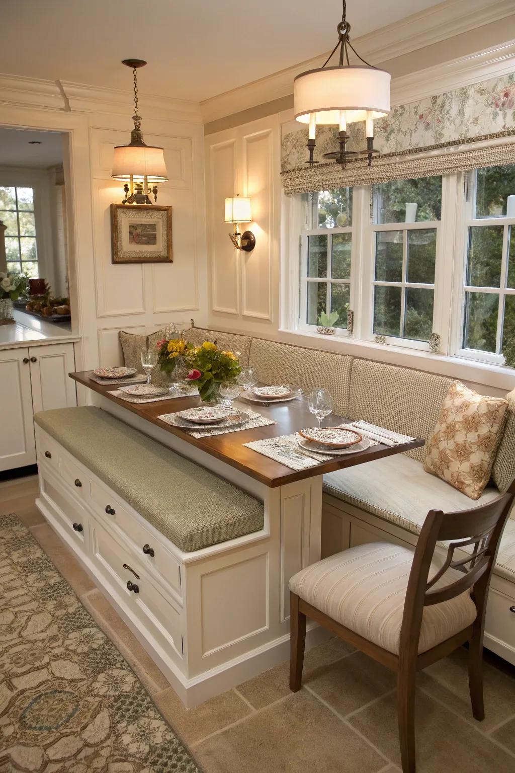 Comfortable dining with bench seating and hidden storage