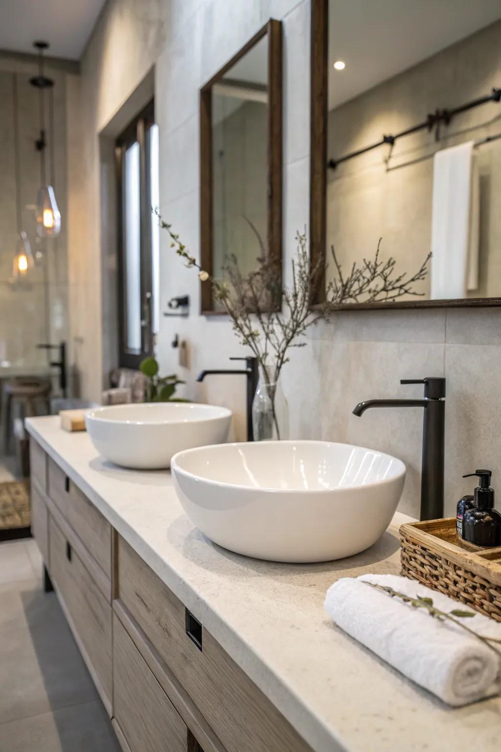A minimalist bathroom that highlights sleek design and simplicity.