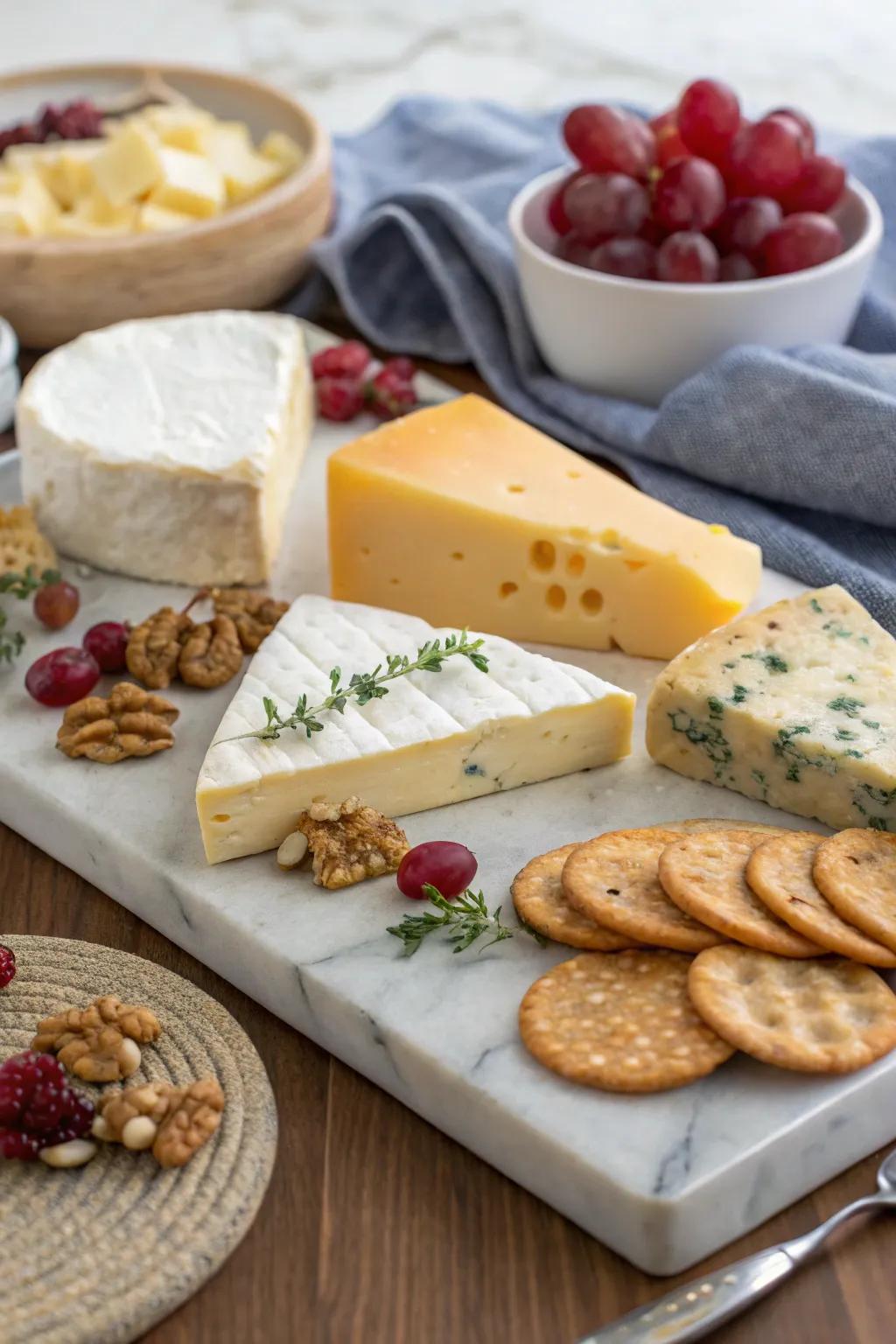 A sophisticated selection of high-end cheeses.