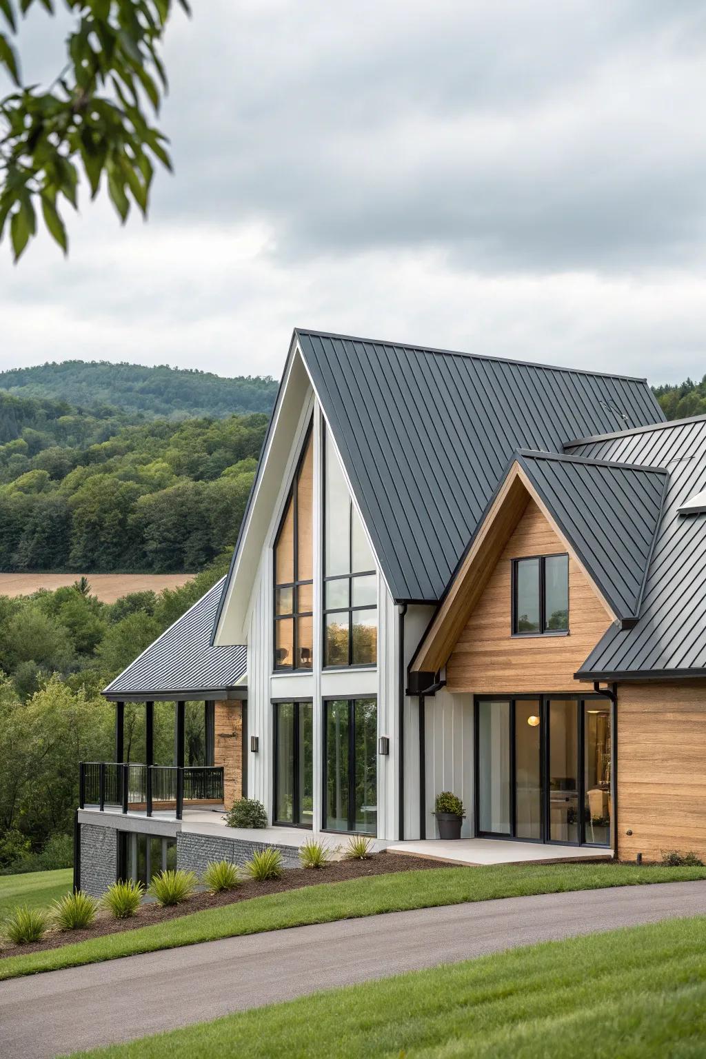 A daring architectural assertion with striking roof patterns.