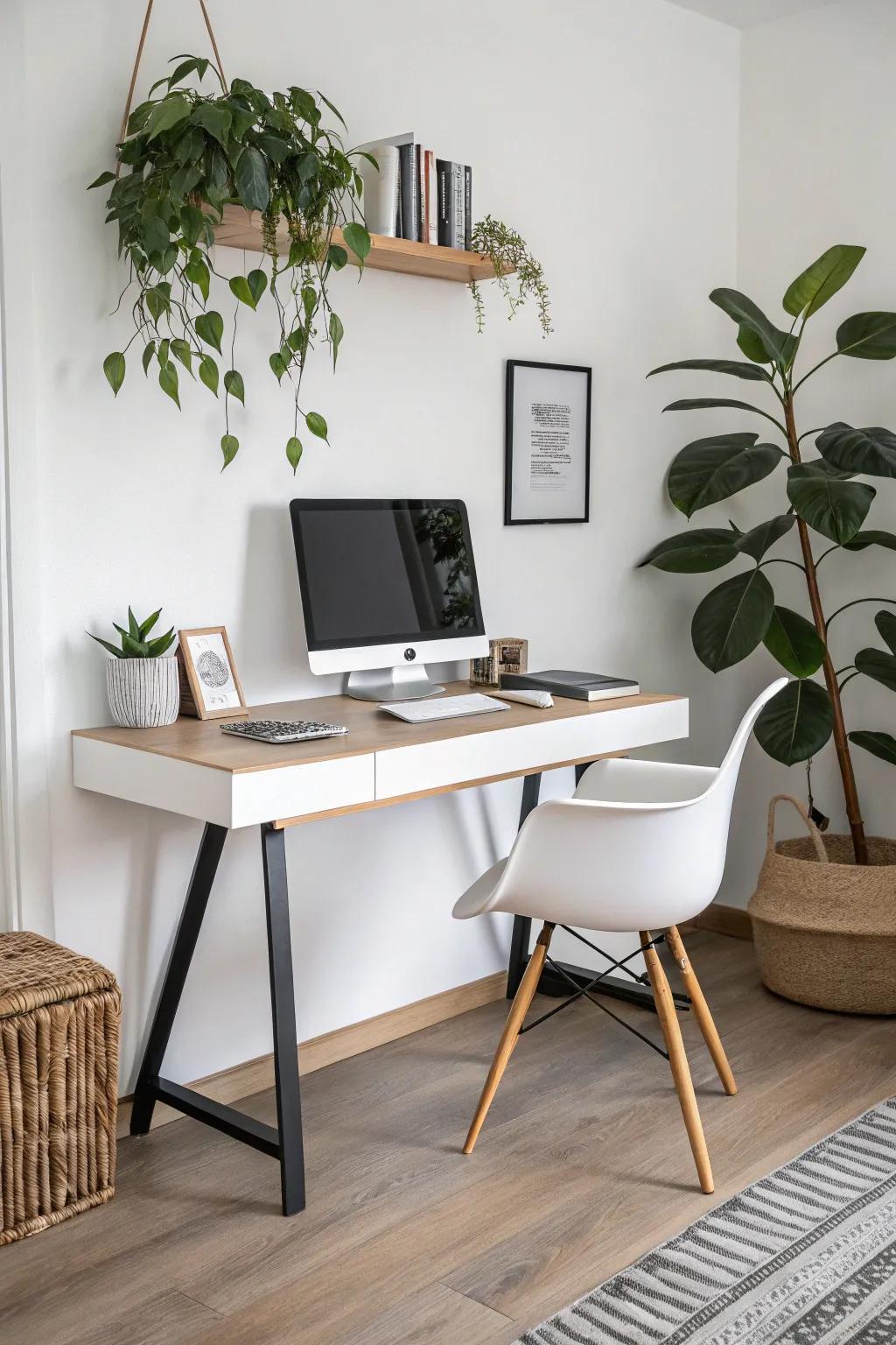 A wall-mounted desk contributes sophistication and openness to any home office.