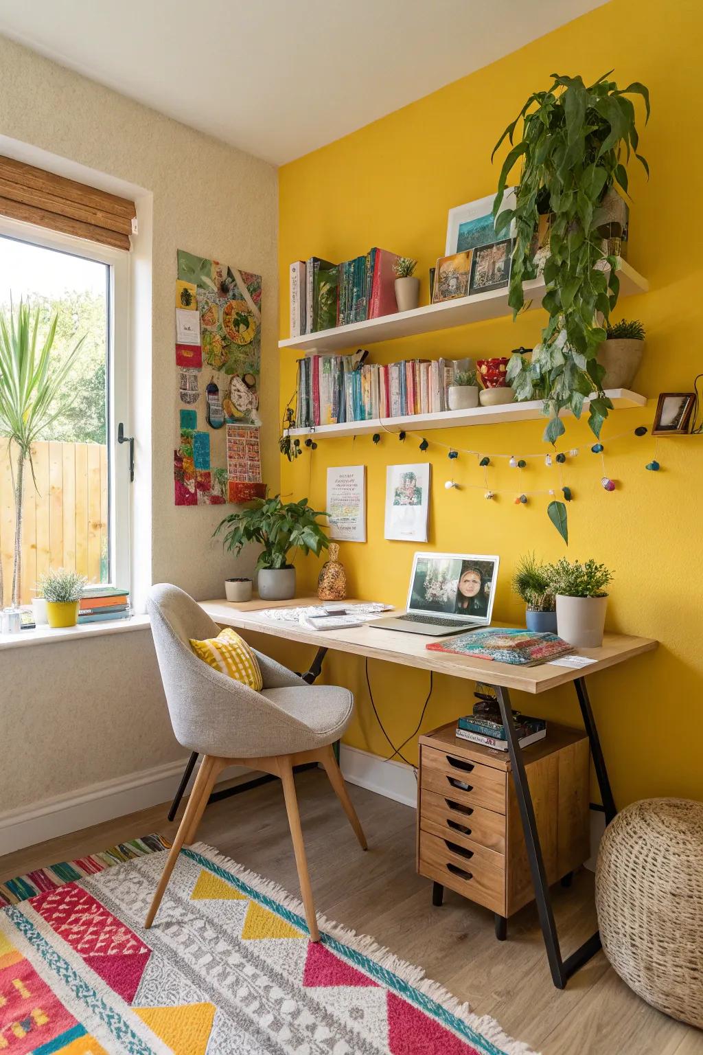 An infusion of gold invigorates this imaginative personal office.