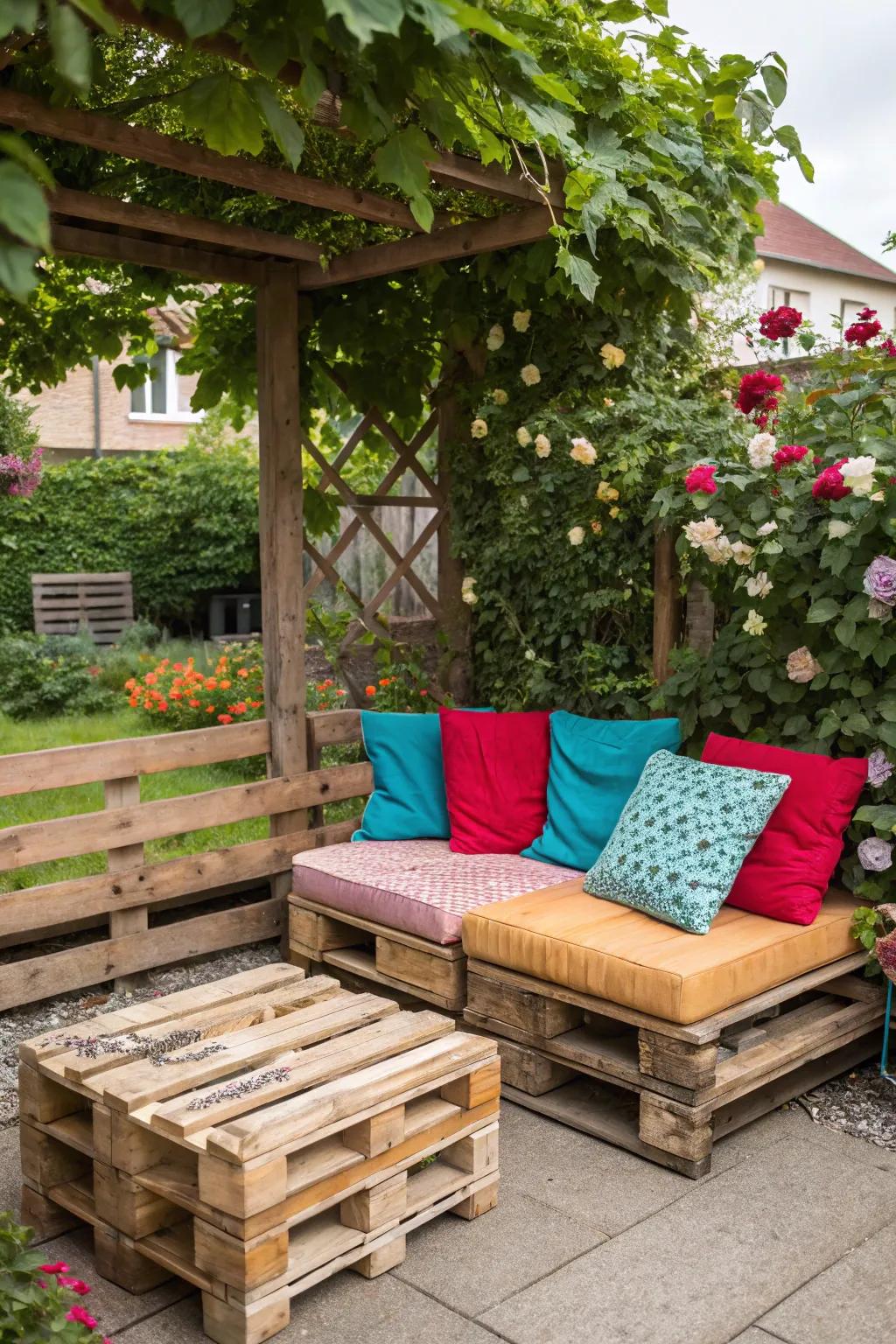 Turn shipping skids into welcoming garden furniture.
