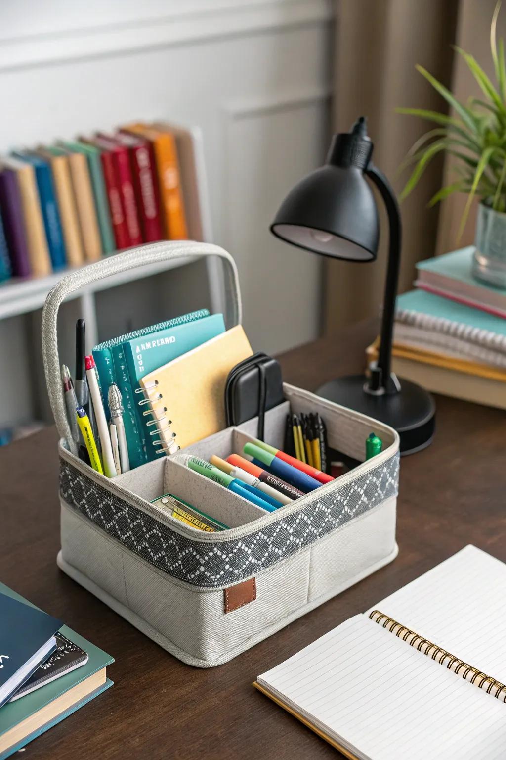 A convenient essentials kit prepared for study sessions.
