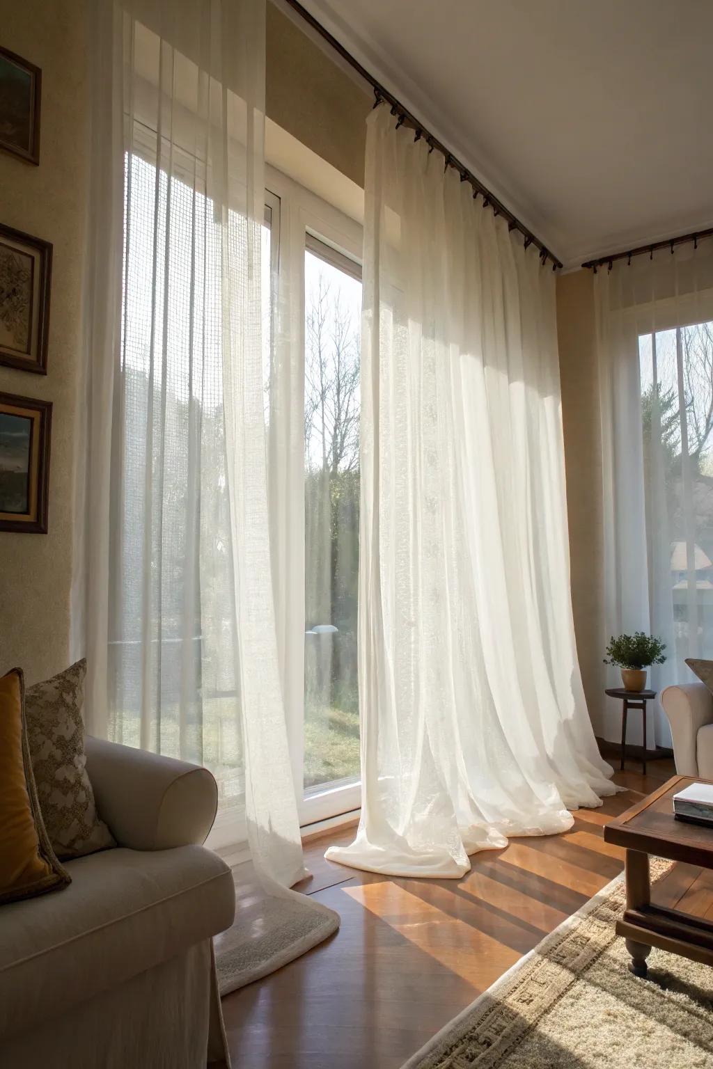 Delicate drapes allow natural light to flood in, cultivating a refreshing atmosphere.