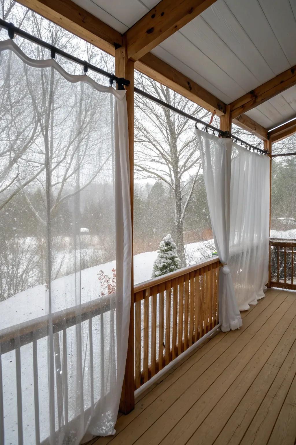 Vinyl curtains block the cold while preserving your view.
