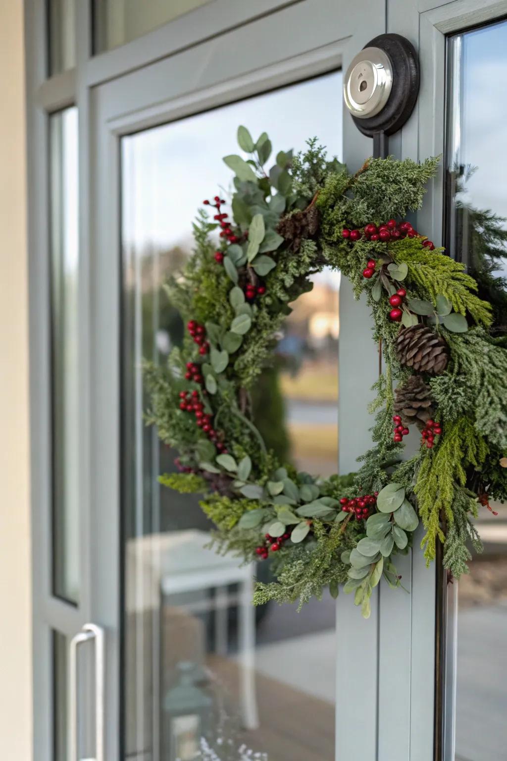 Effortlessly exhibit wreaths on glass doors using suction cups.