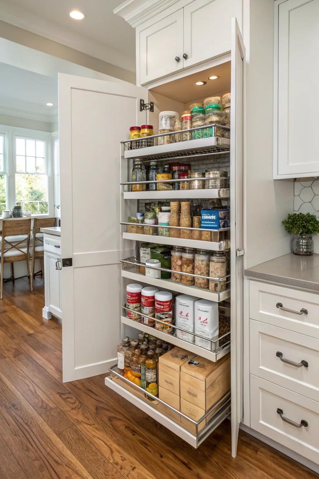 Pull-out shelves bring your pantry closer.