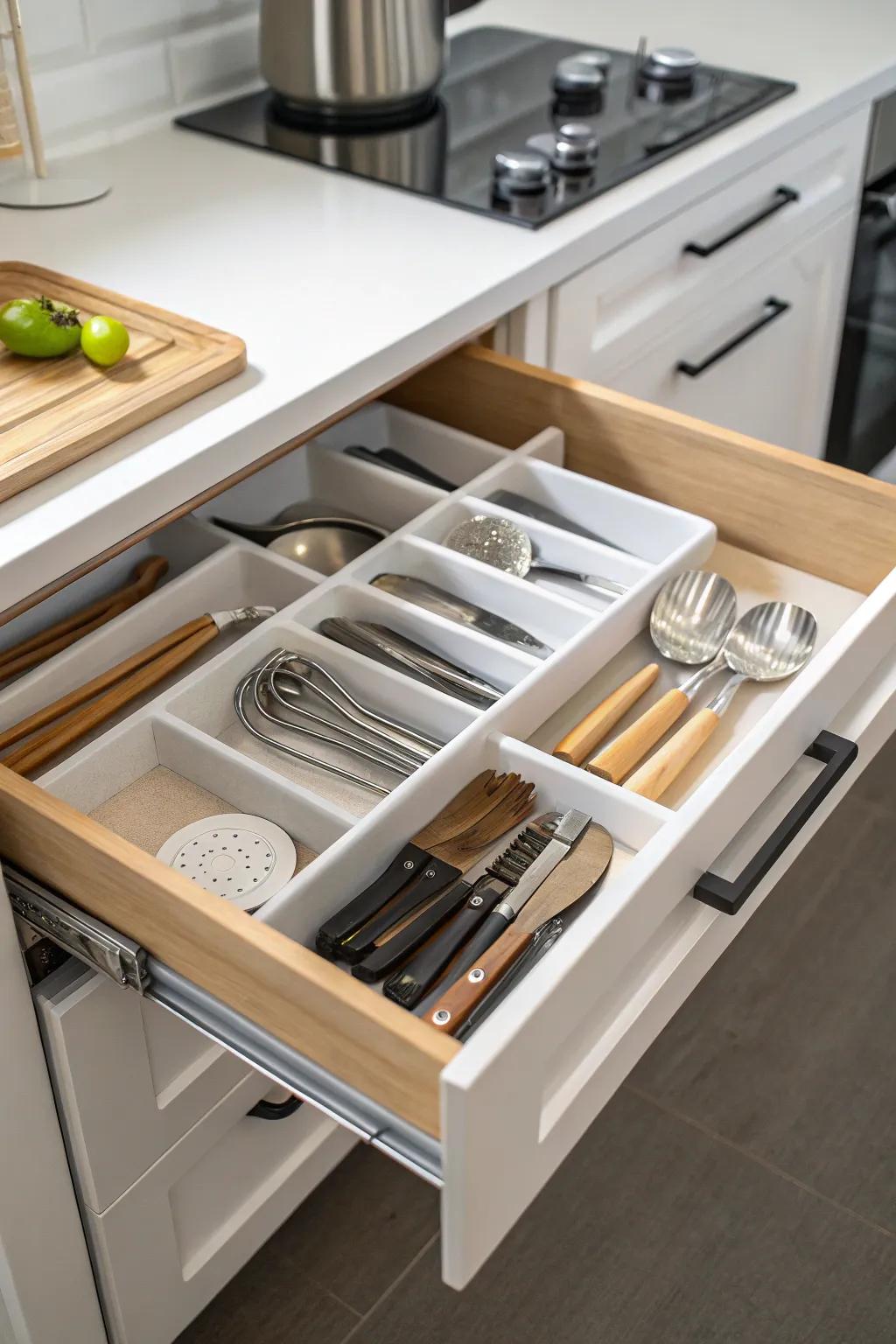 Drawer dividers create a sense of harmony in utensil storage.