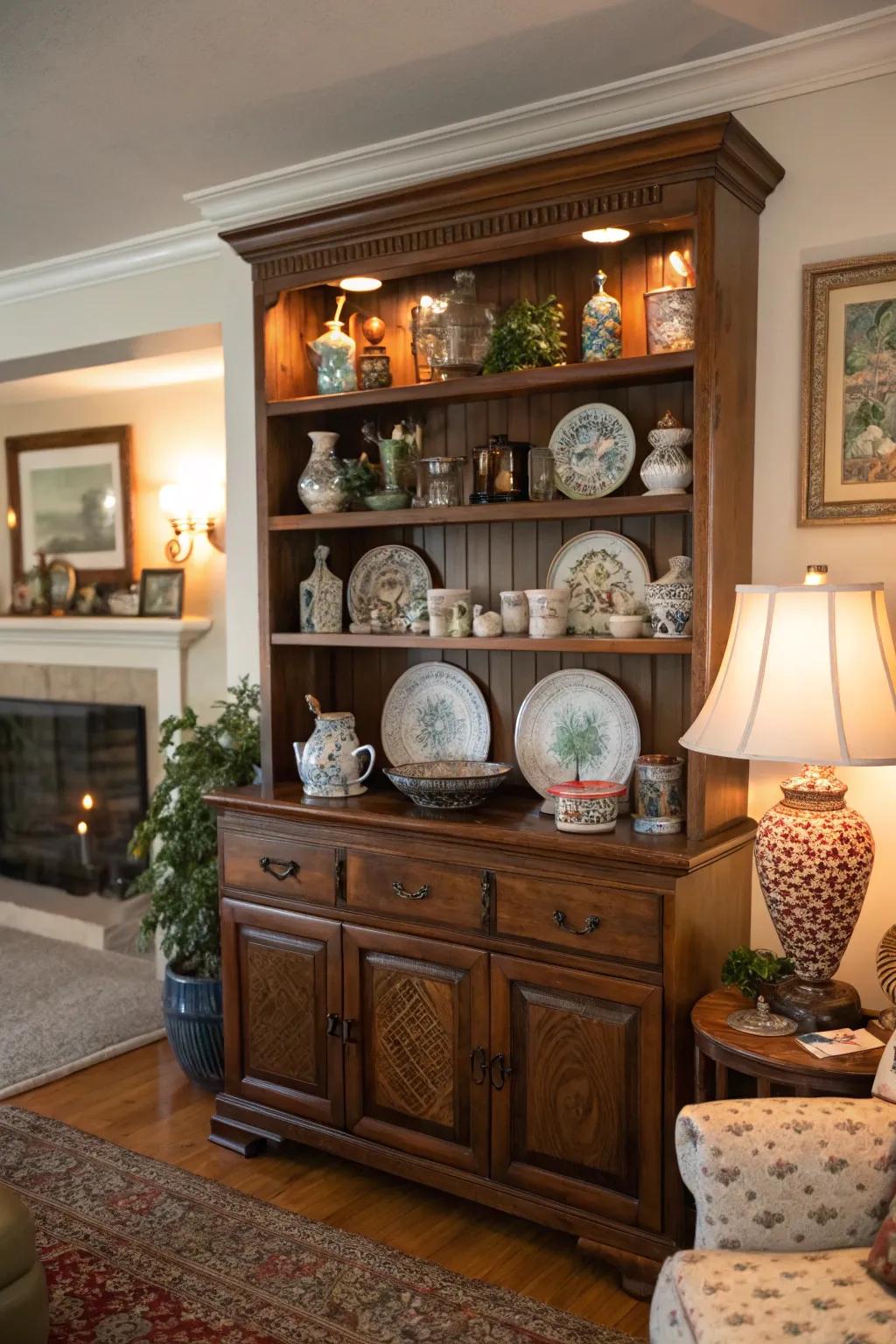 Show off your collections with a stylishly purposed hutch top.