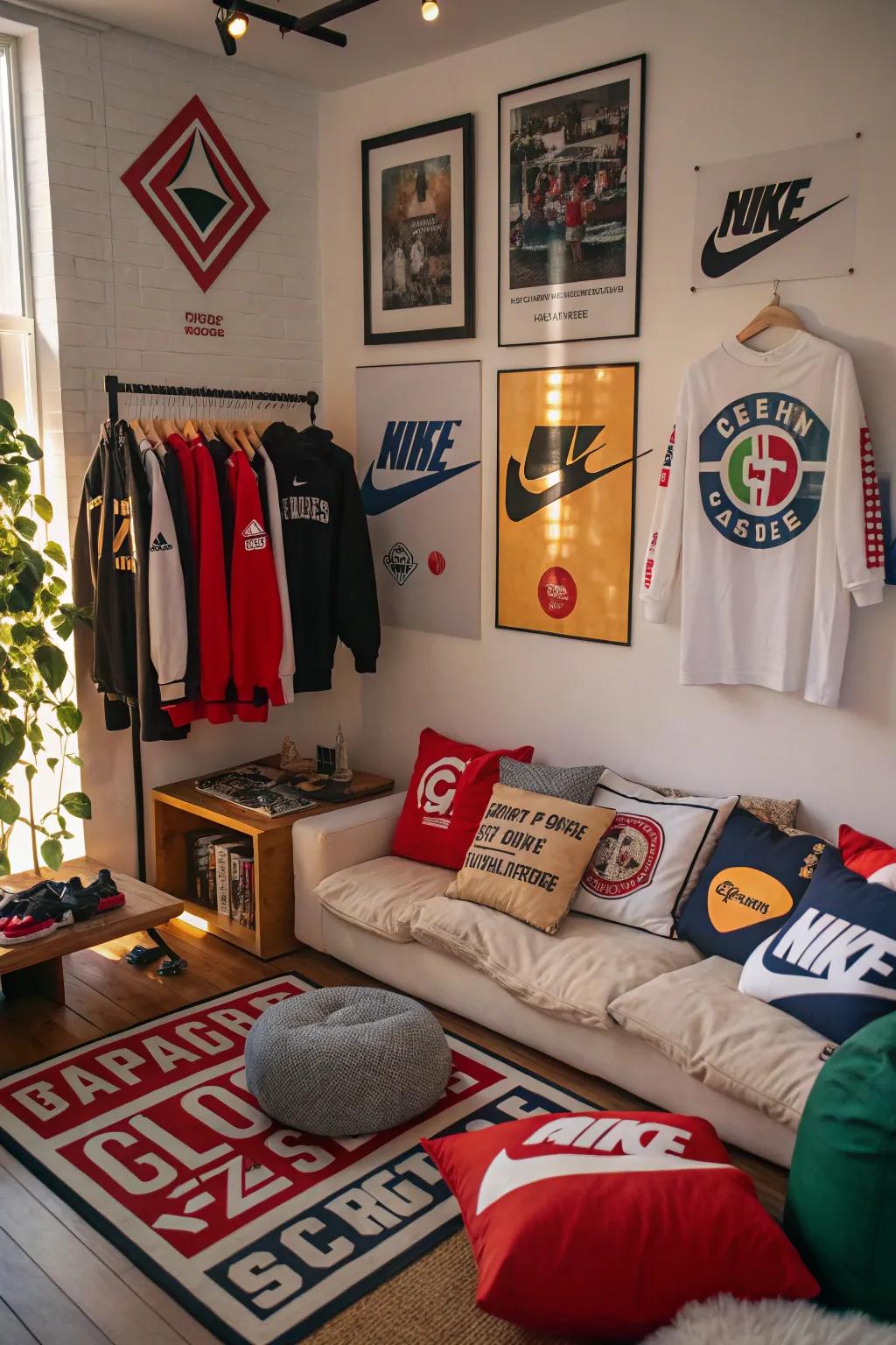Creative decor focused on showcasing love for specific brands.