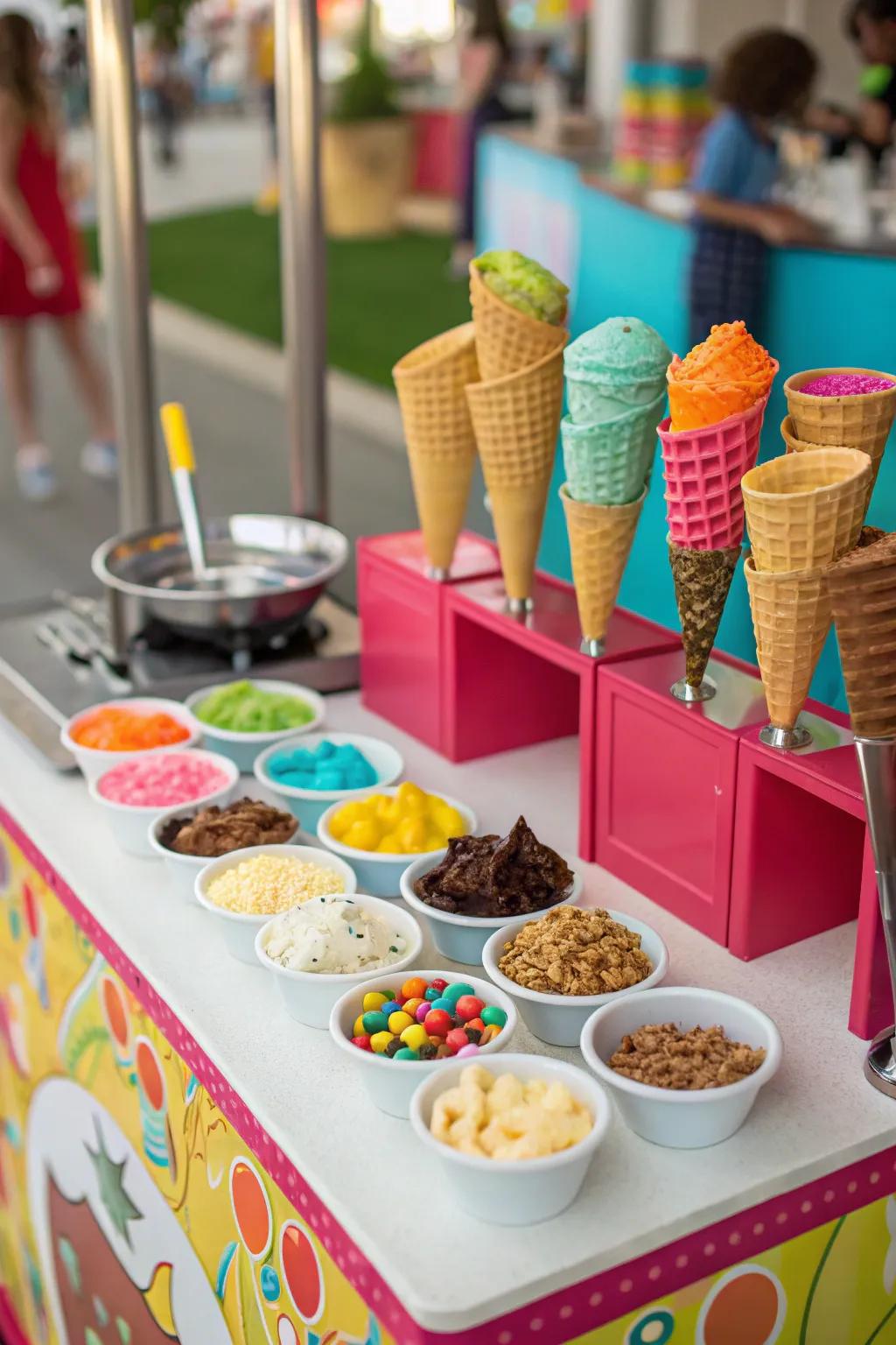 An interactive cone station that delights ice cream enthusiasts spanning all ages.