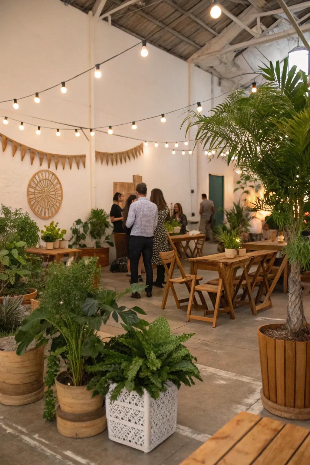 An appealing interior party boasting outdoor-inspired embellishments.