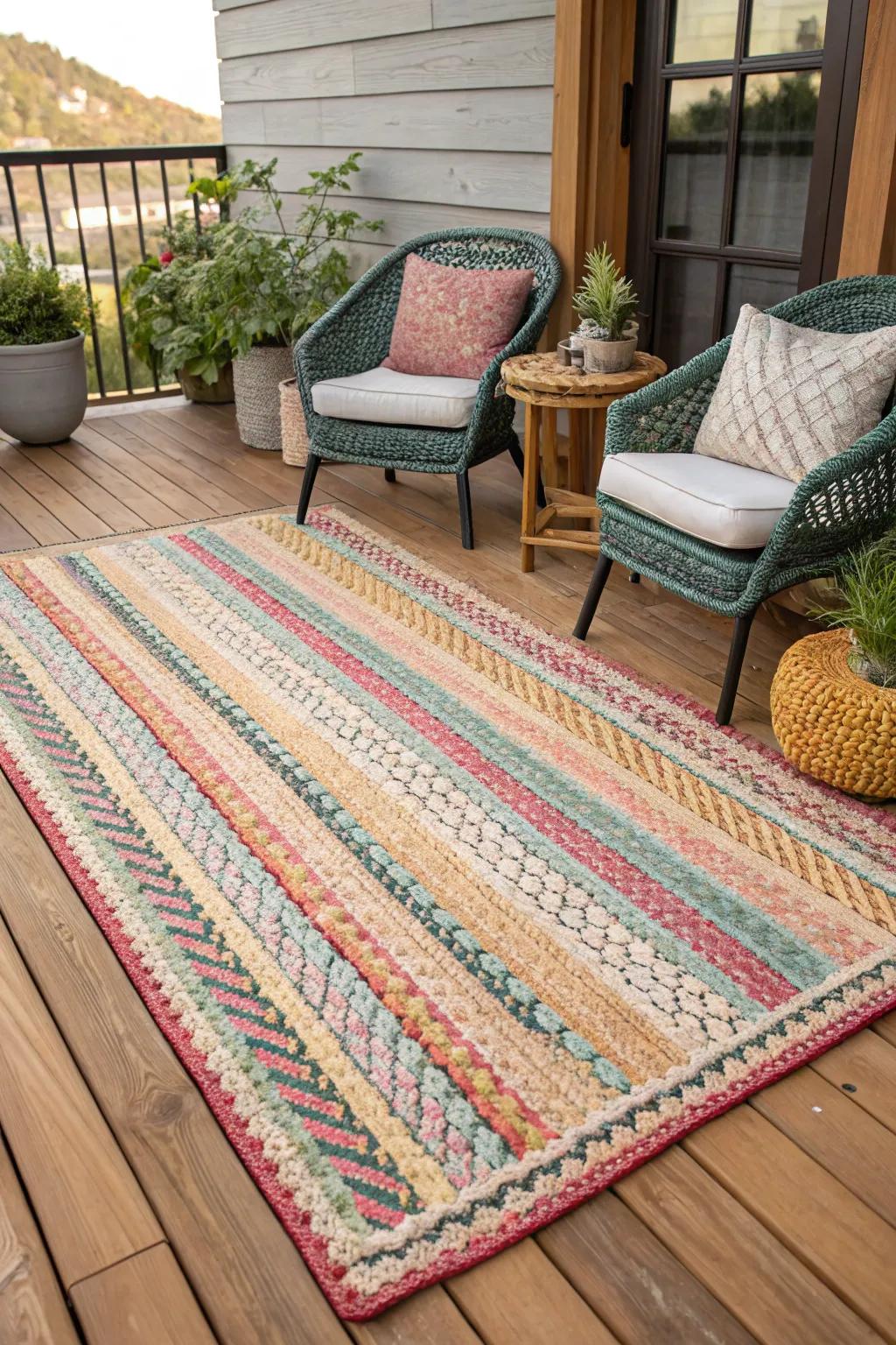 Ornamental rugs inject warmth and panache into your enclosed patio.