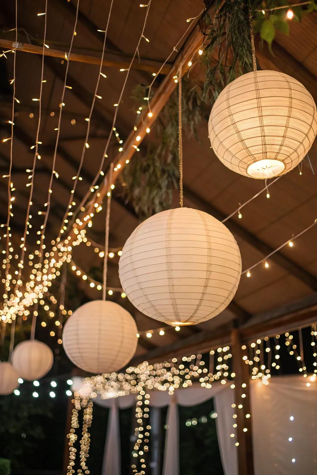With decorative mini-lights and paper lanterns on the ceiling, create an enchanting atmosphere.