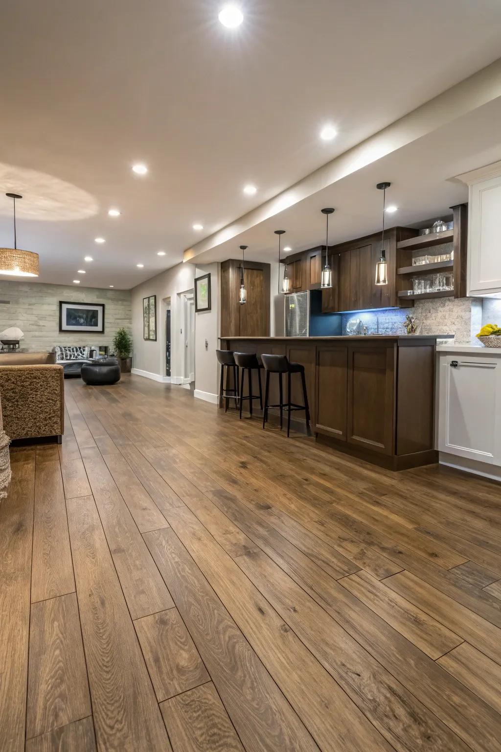 Laminate flooring offers both style and practicality.