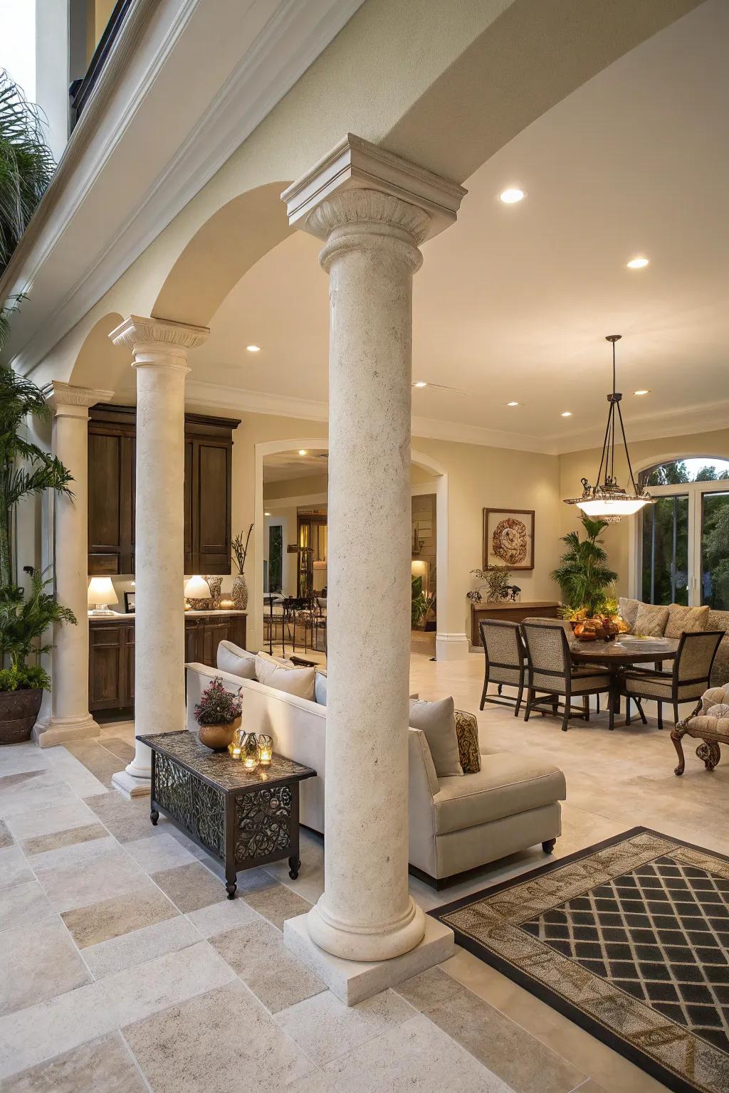 Columns provide exquisite partitions within open-concept environments.