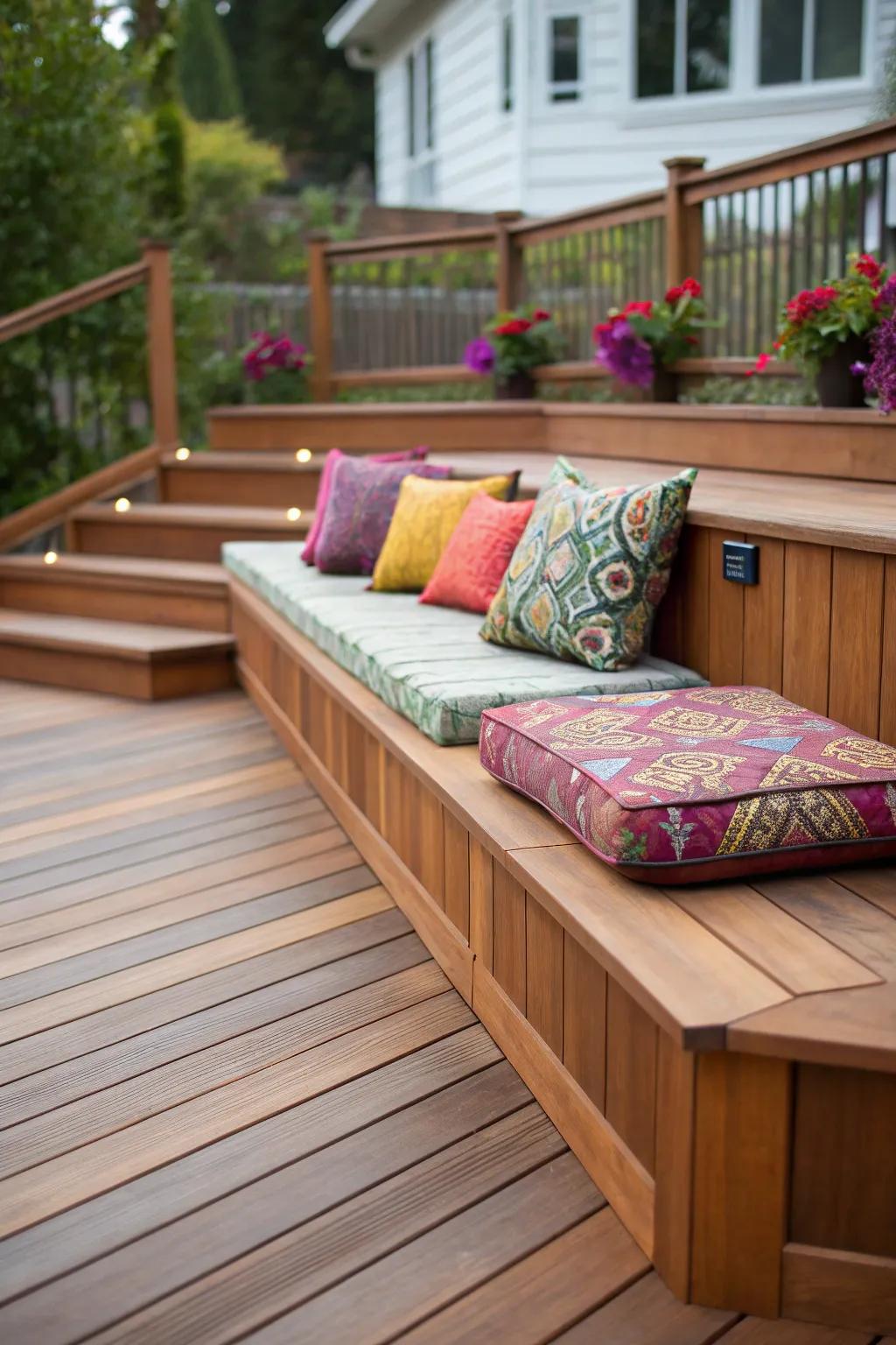 Built-in seating enriches comfort and style on your deck.
