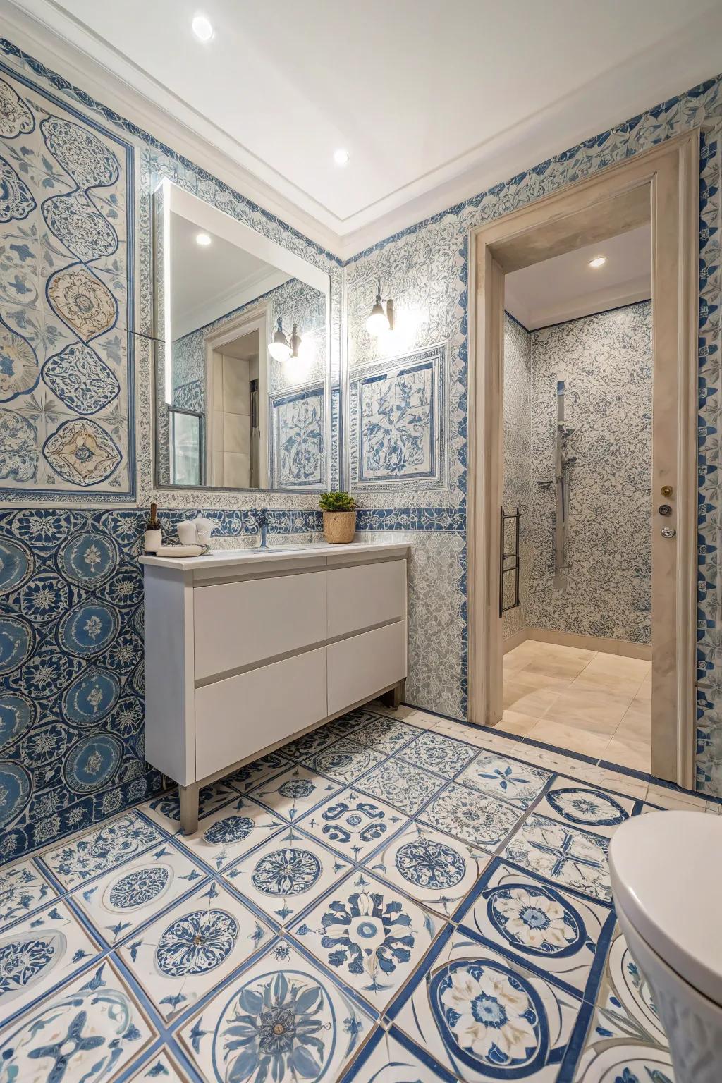 Patterned tiles introduce timeless sophistication to your residence.