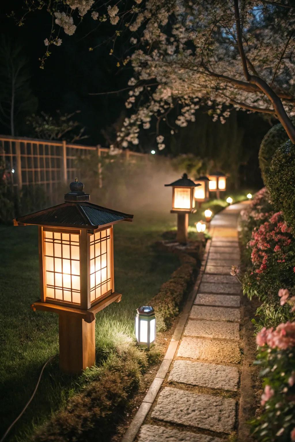 Japanese lights provide a warm and inviting radiance.