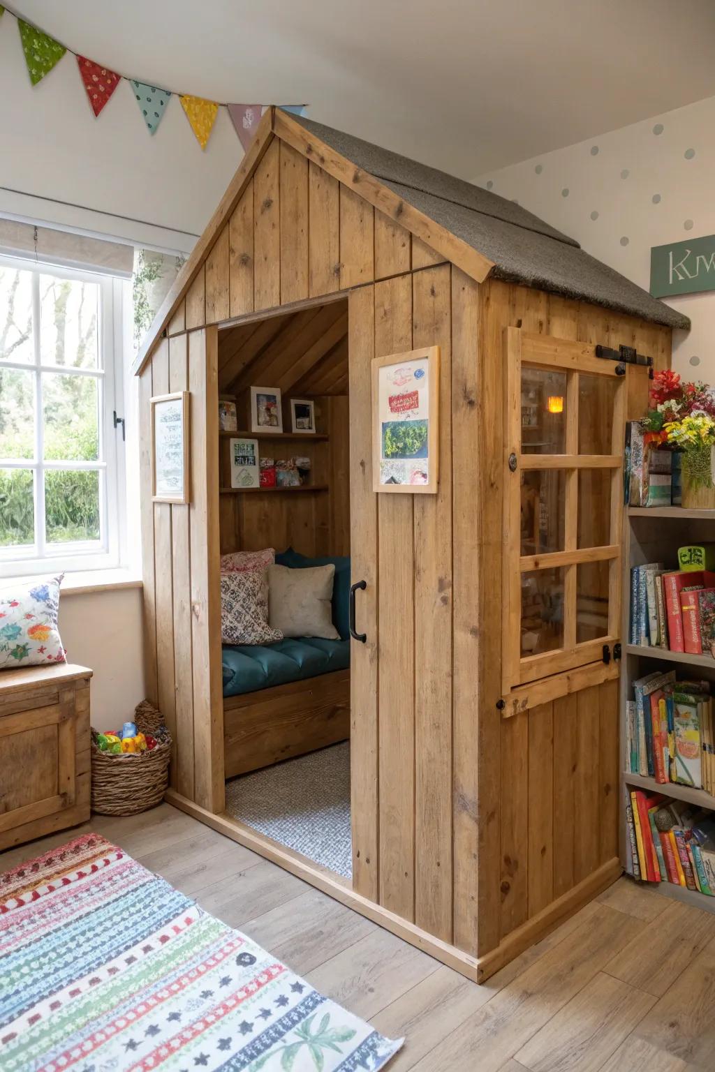 A charming bookhouse reading nook for little explorers.