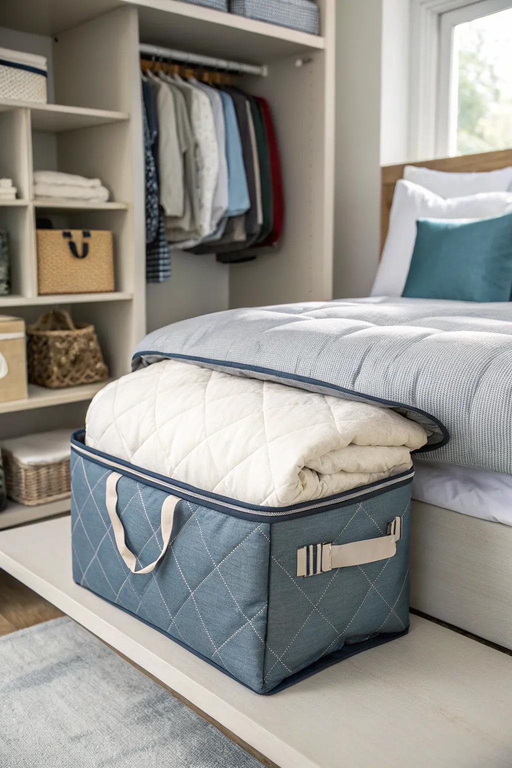 Zip closures keep comforters protected from dirt and dampness.