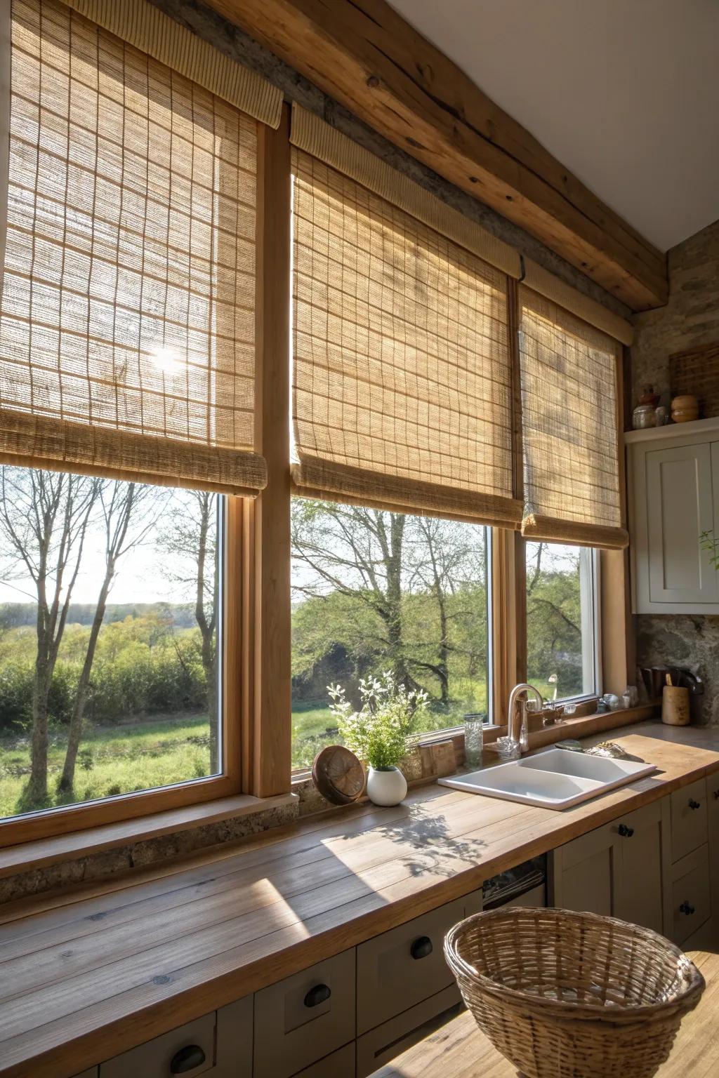 Natural textures highlighted with woven wood shades