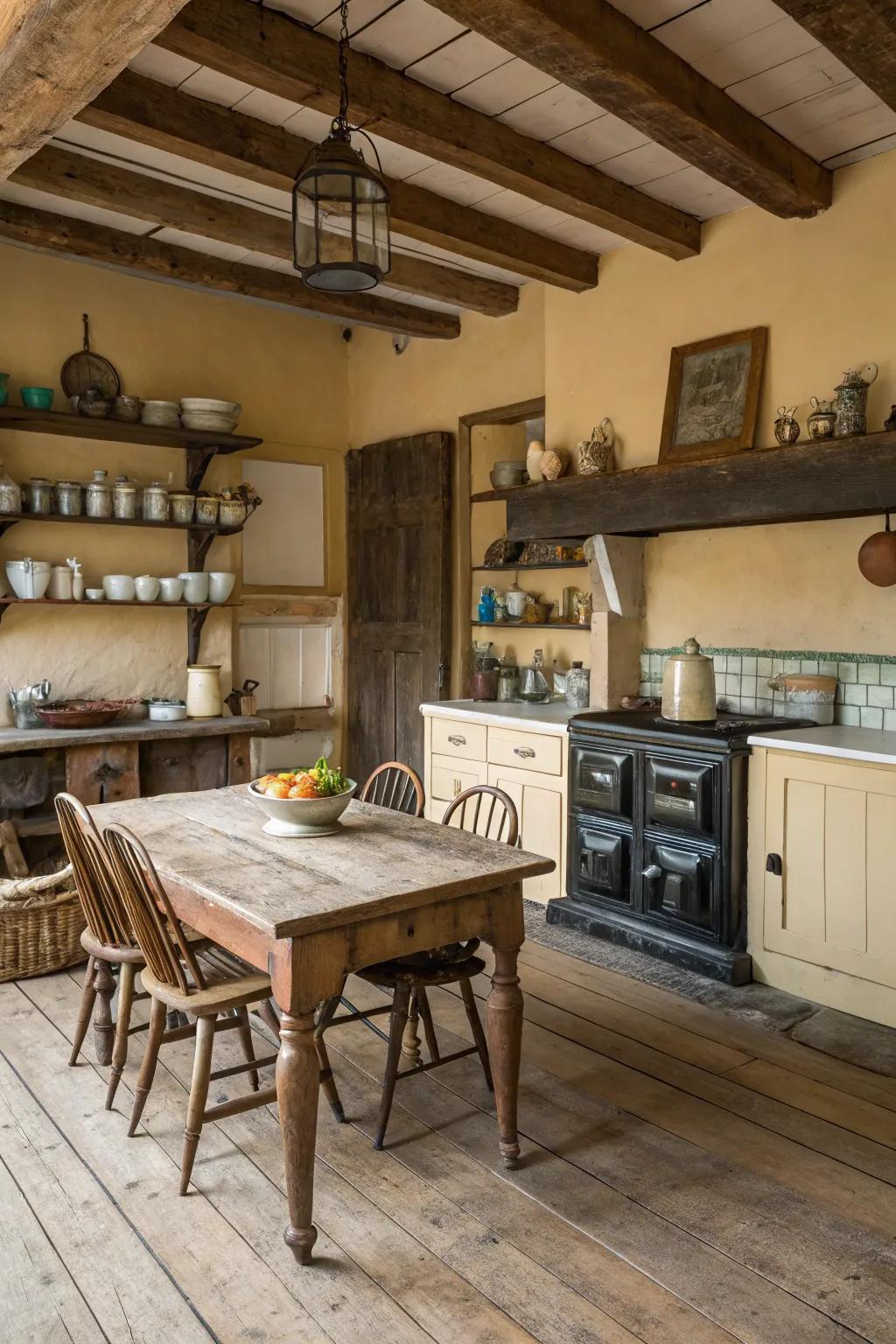 Create a warm atmosphere using rustic farmhouse flooring.