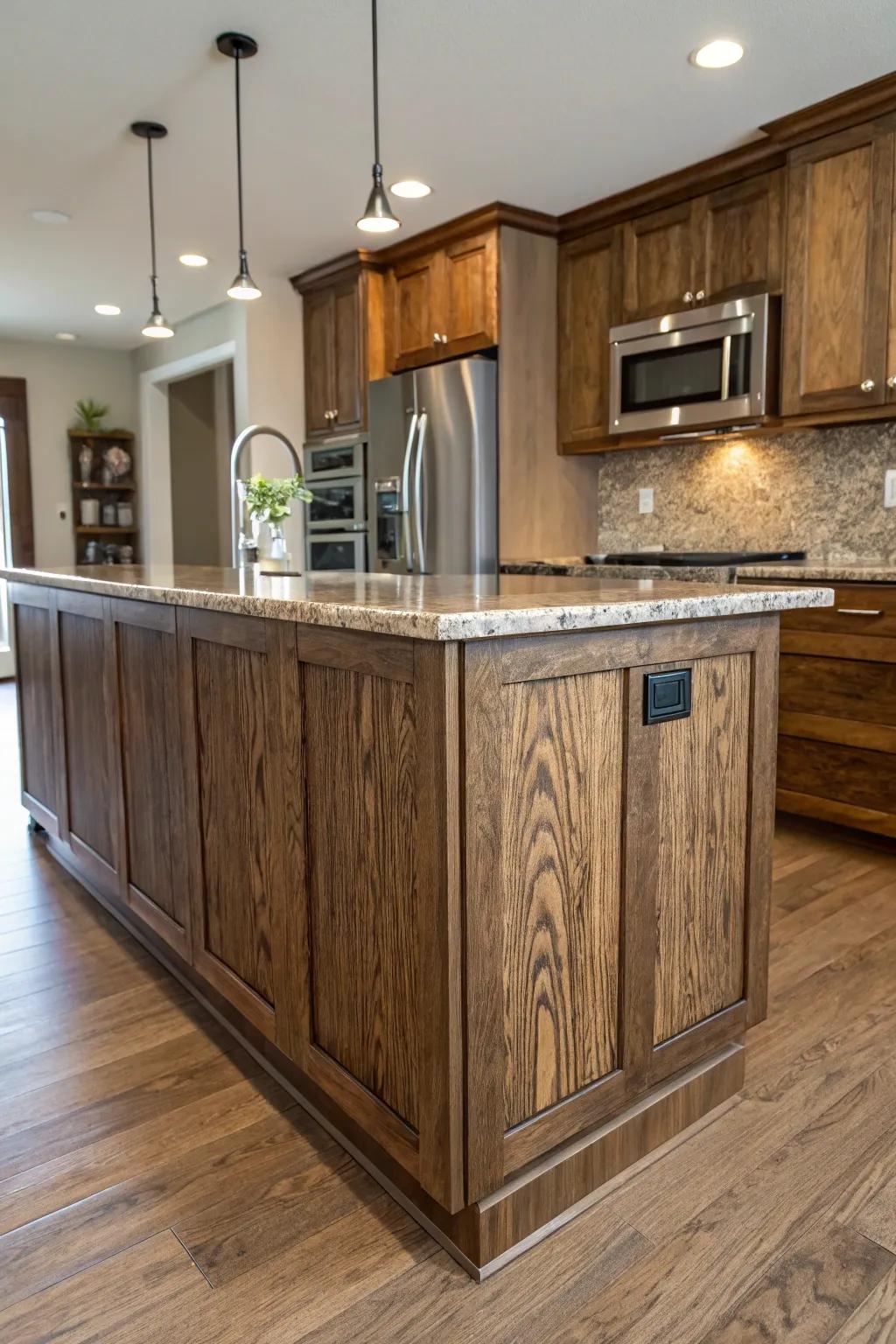 Textured wood finishes bring dimension and uniqueness to your kitchen island.