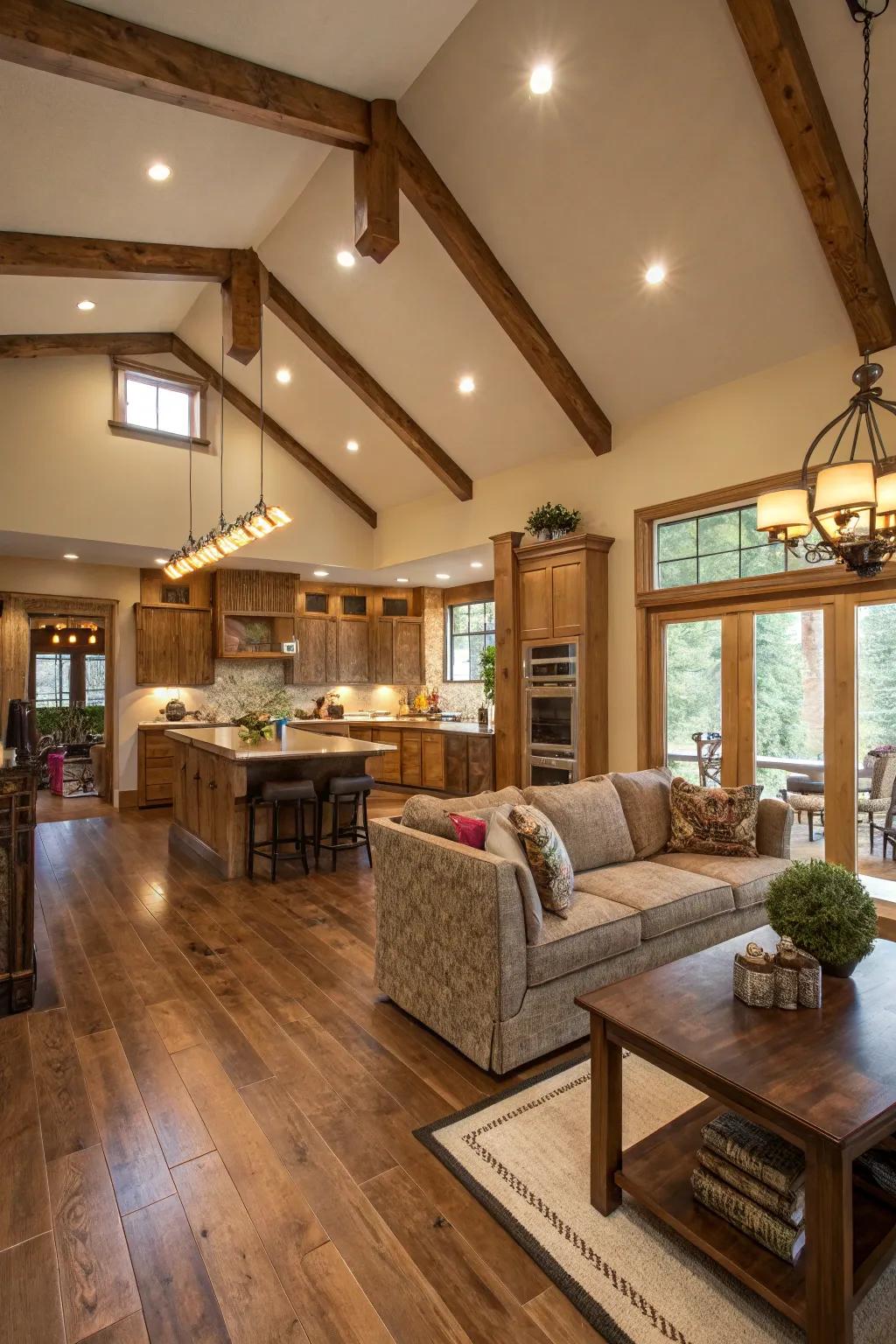 Wood components add comfort and texture to the space.