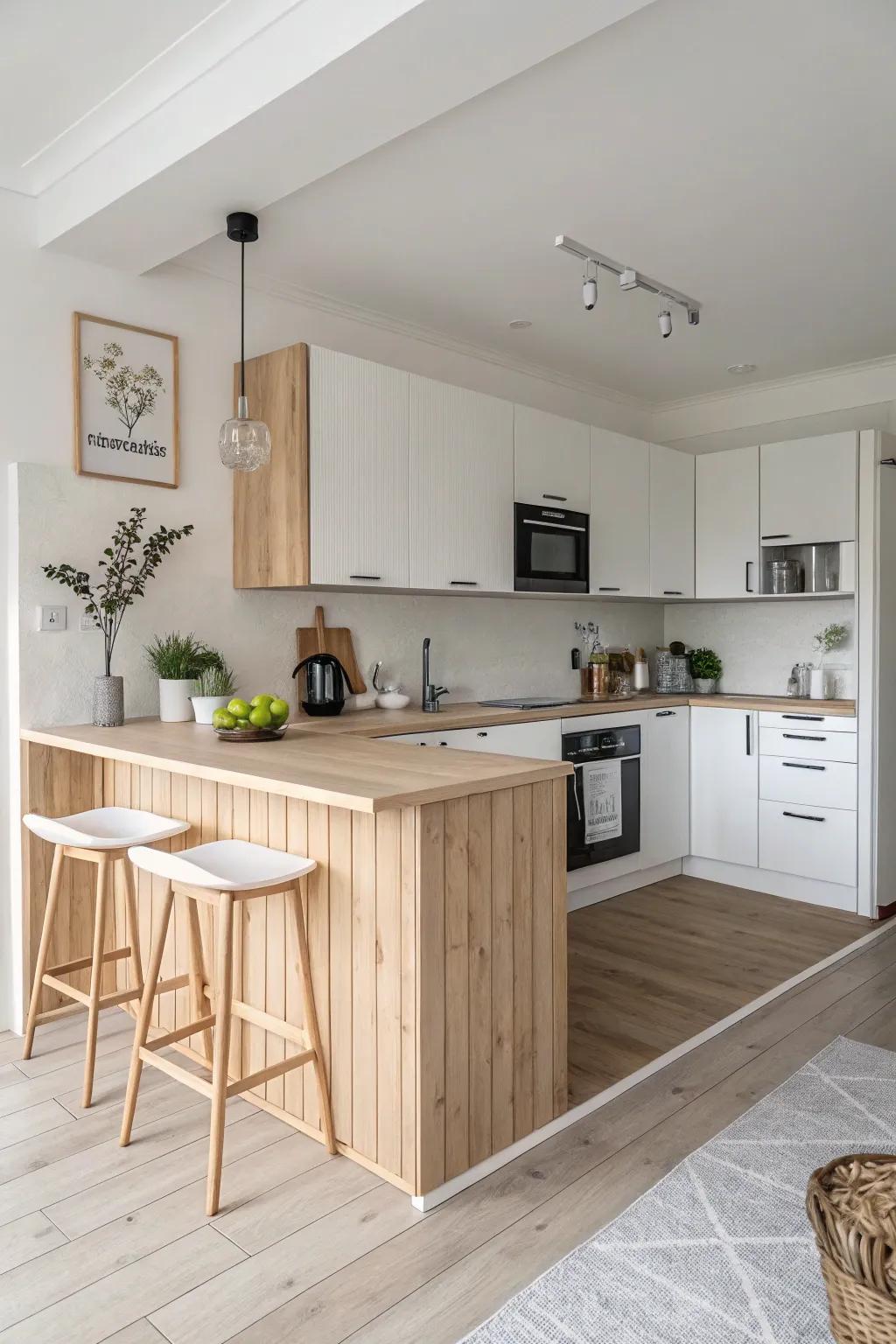 A Scandinavian-inspired peninsula to create a peaceful atmosphere in the kitchen.