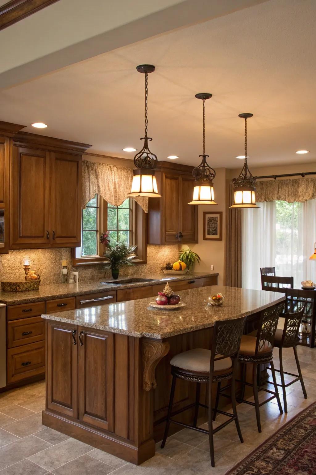 Lighting that enhances both the functionality and charm of the kitchen.