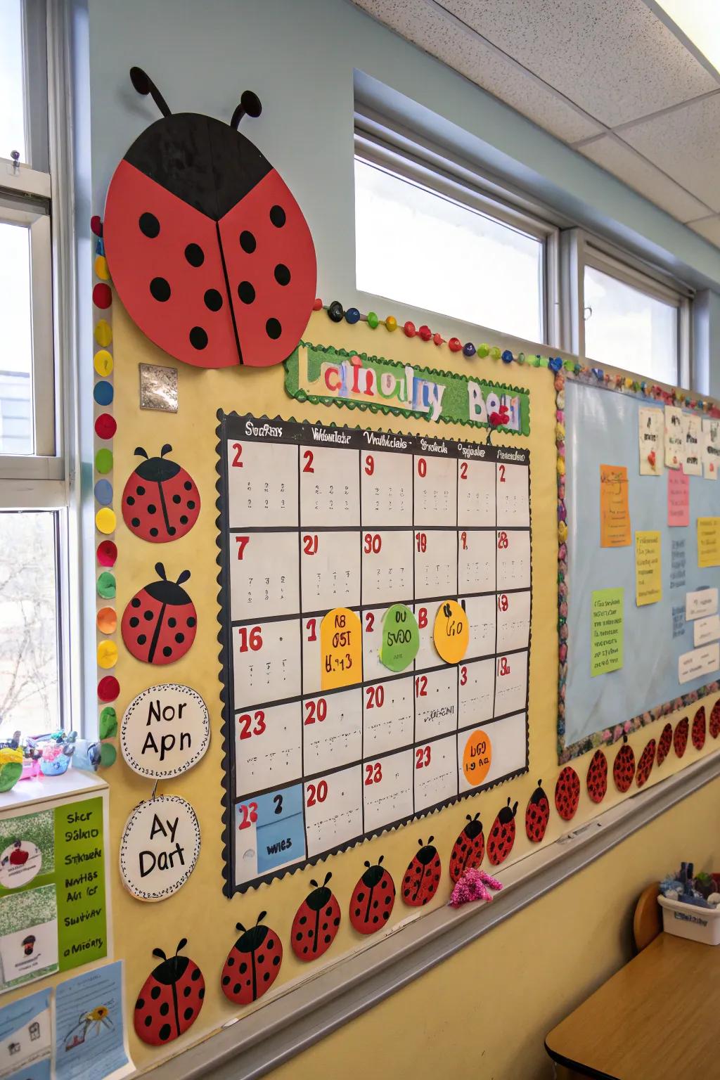 A sweet ladybug-styled calendar design for keeping track of notable days.
