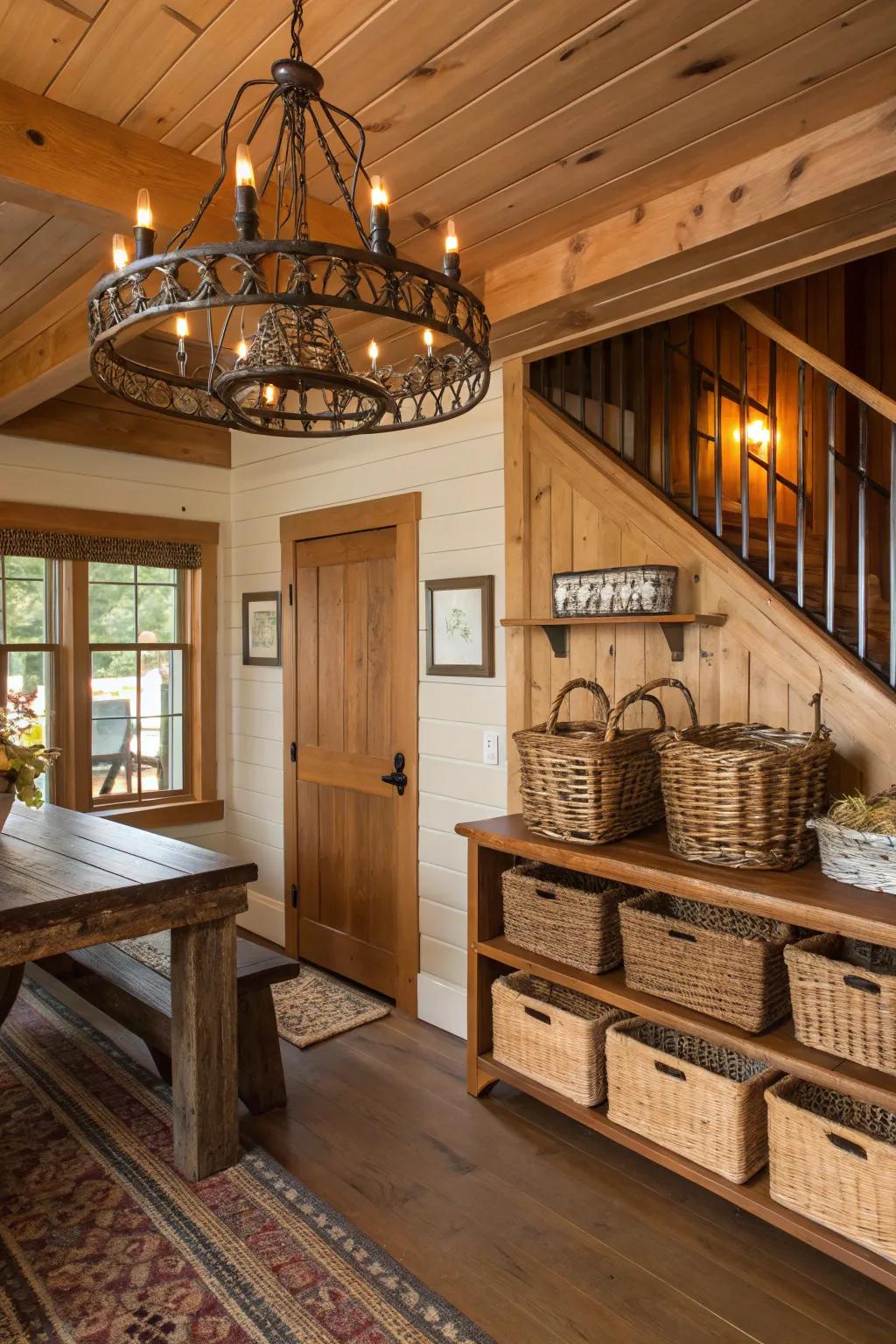 Country accents contribute character and appeal to the design.
