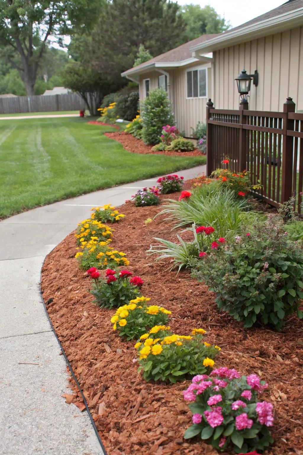 Mulch provides a polished look to flower beds while aiding in moisture retention.