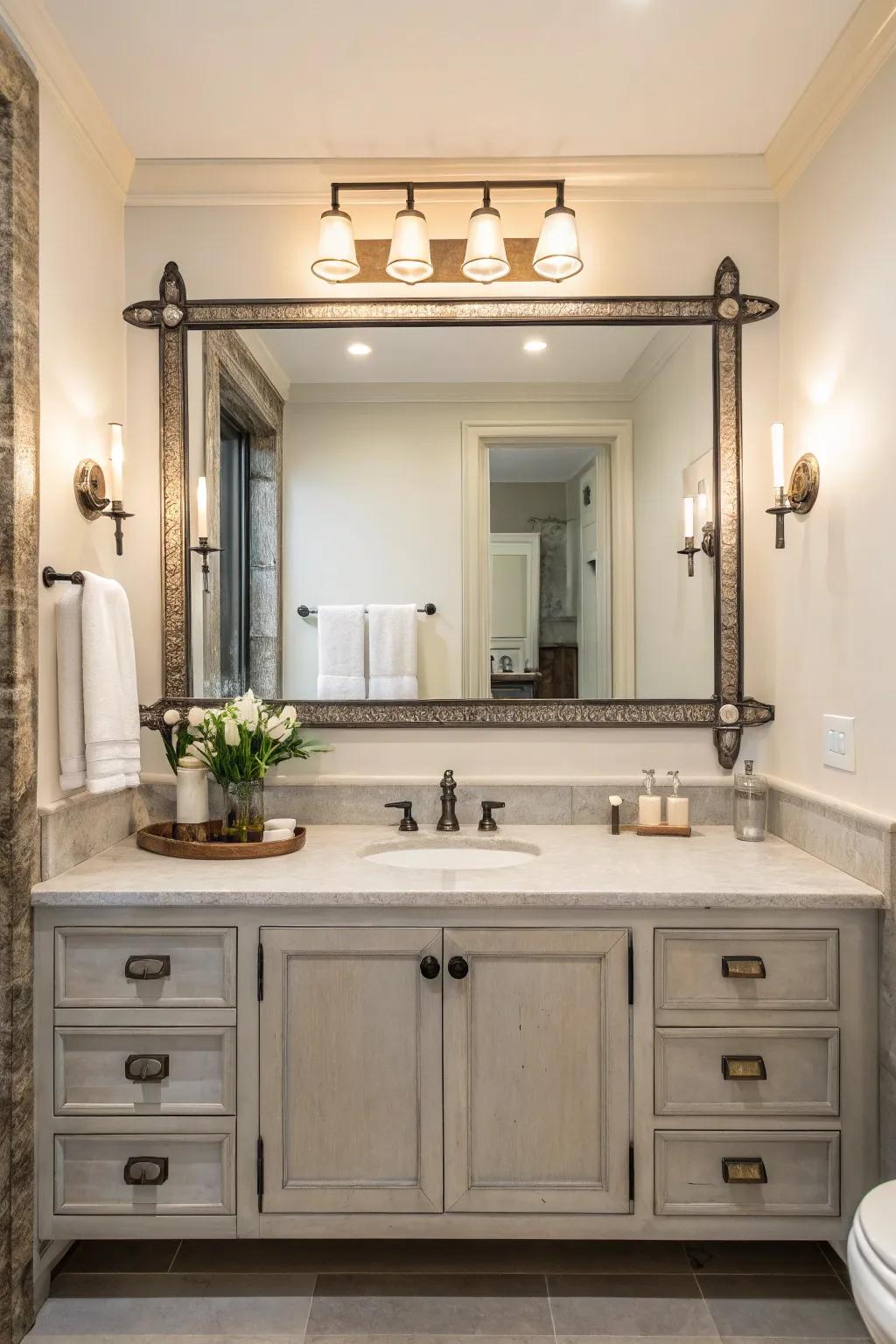 Metallic clamps can contribute minimalist yet striking detail to your mirror.