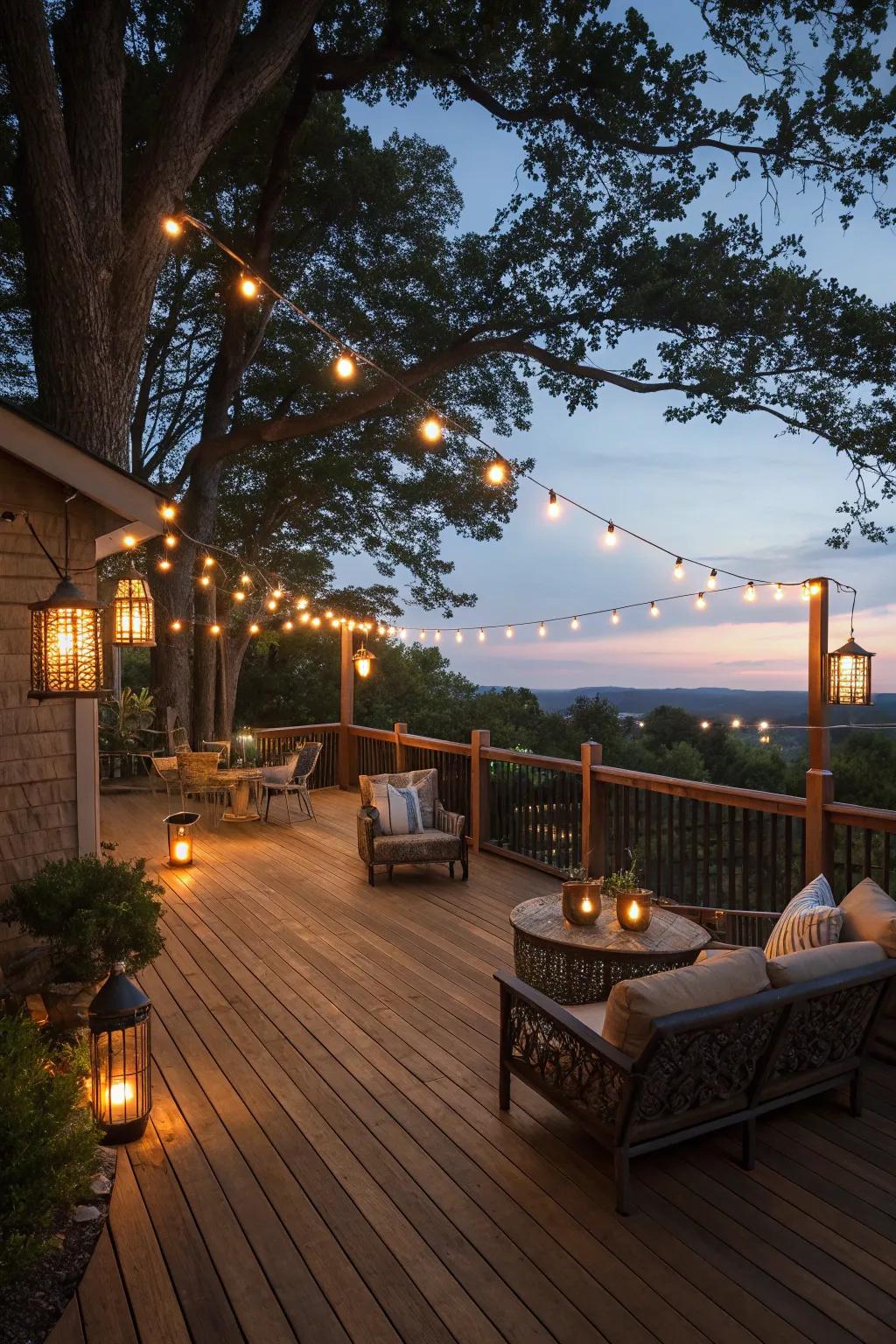 Lighting is essential for creating a cozy and welcoming mood on your deck.