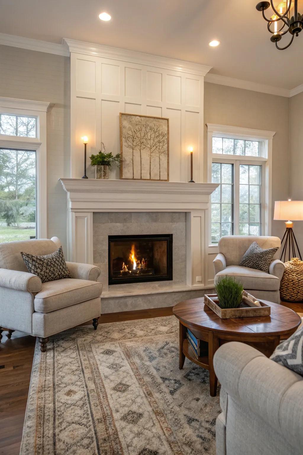 A hearth as a cozy focal point.
