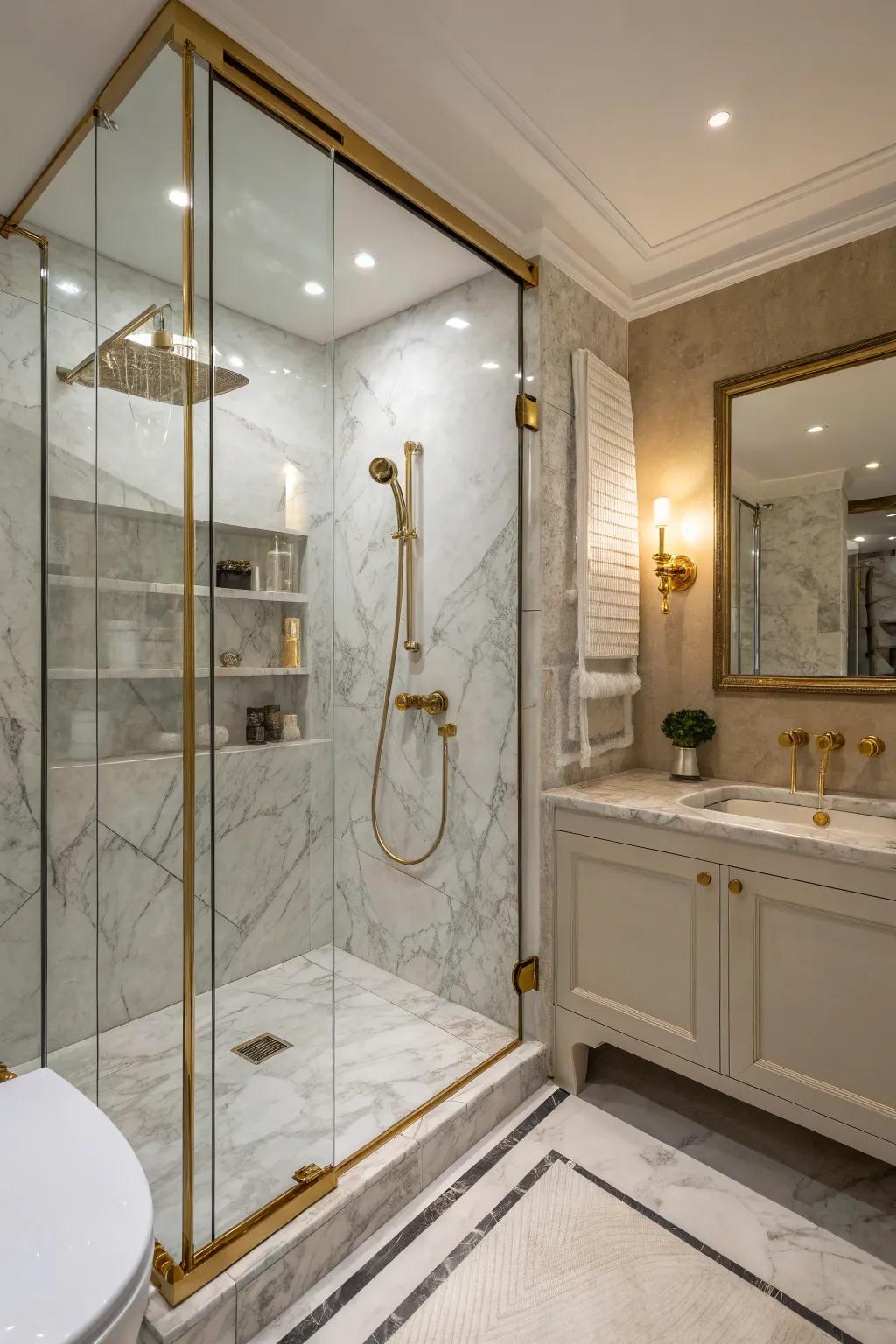 Polished stone gives a touch of class to your shower.