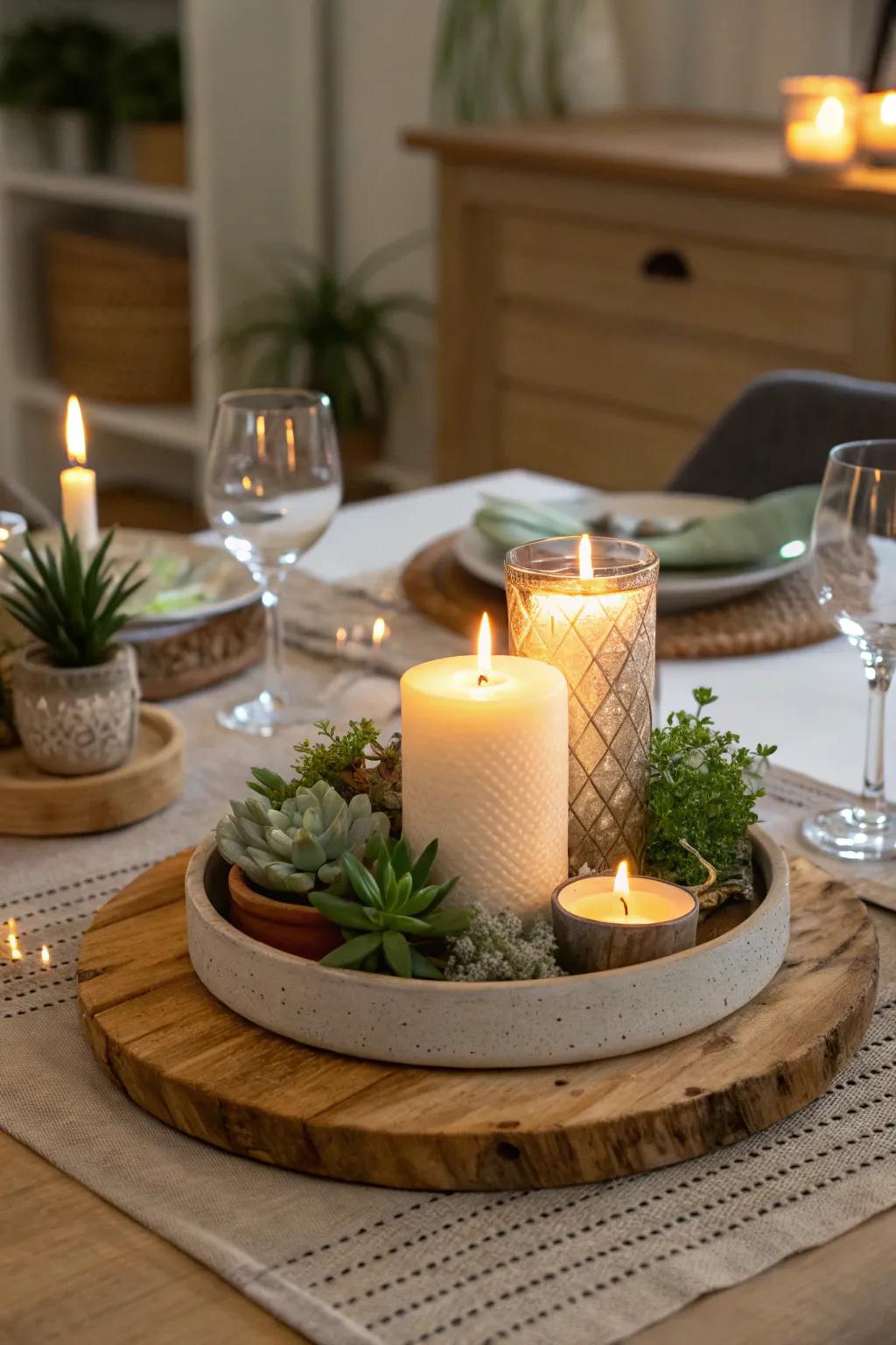 An elegantly set dining table features a <strong>lazy Susan</strong> acting as a charming centerpiece.&rdquo; loading=&rdquo;lazy&rdquo; class=&rdquo;pimg&rdquo;>
	</picture><figcaption>An elegantly set dining table features a <strong>lazy Susan</strong> acting as a charming centerpiece.</figcaption></figure>
<p>Adding a <strong>lazy Susan</strong> to your dining table gives an air of simple sophistication. Place candles, little plants, or seasonal decorations on it for a centerpiece that&rsquo;s useful and attractive.</p>
<h3>You might like:</h3>
<ul class=