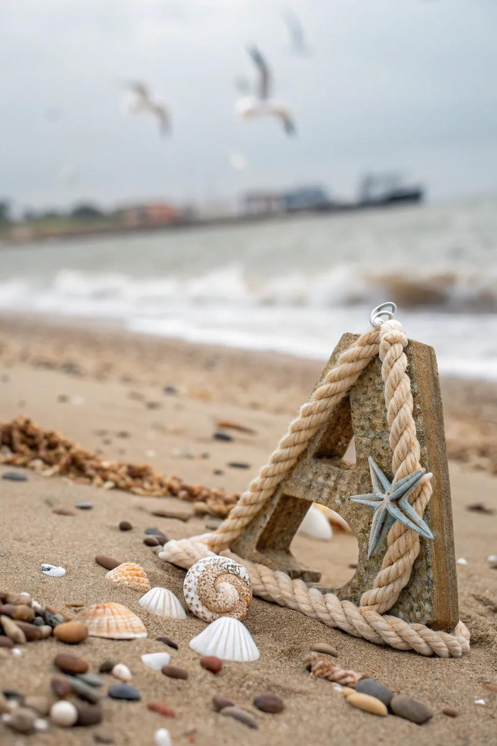 Maritime-themed letter with rope and shells.