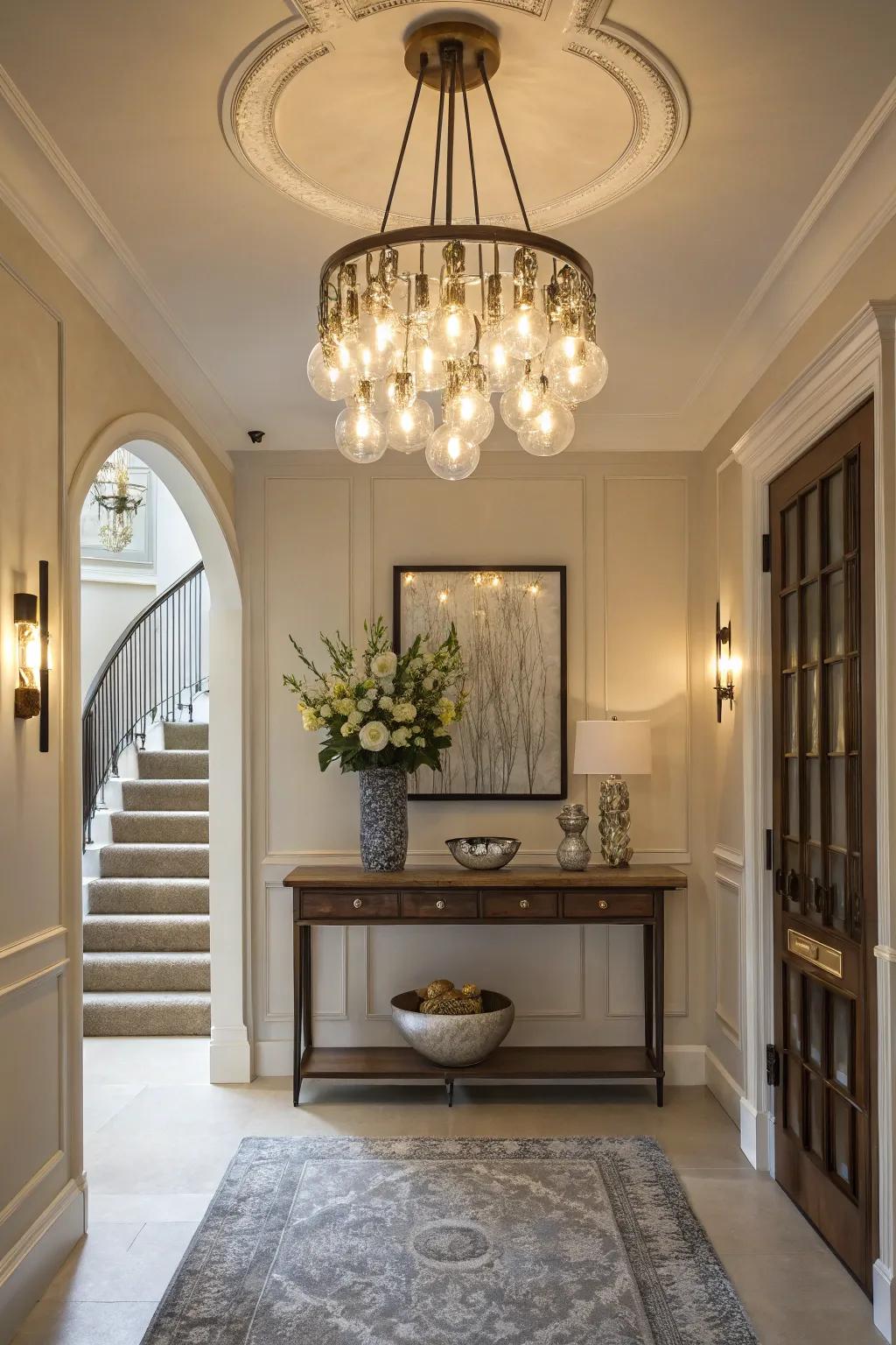 Grouped bulbs create a striking statement in your entryway.