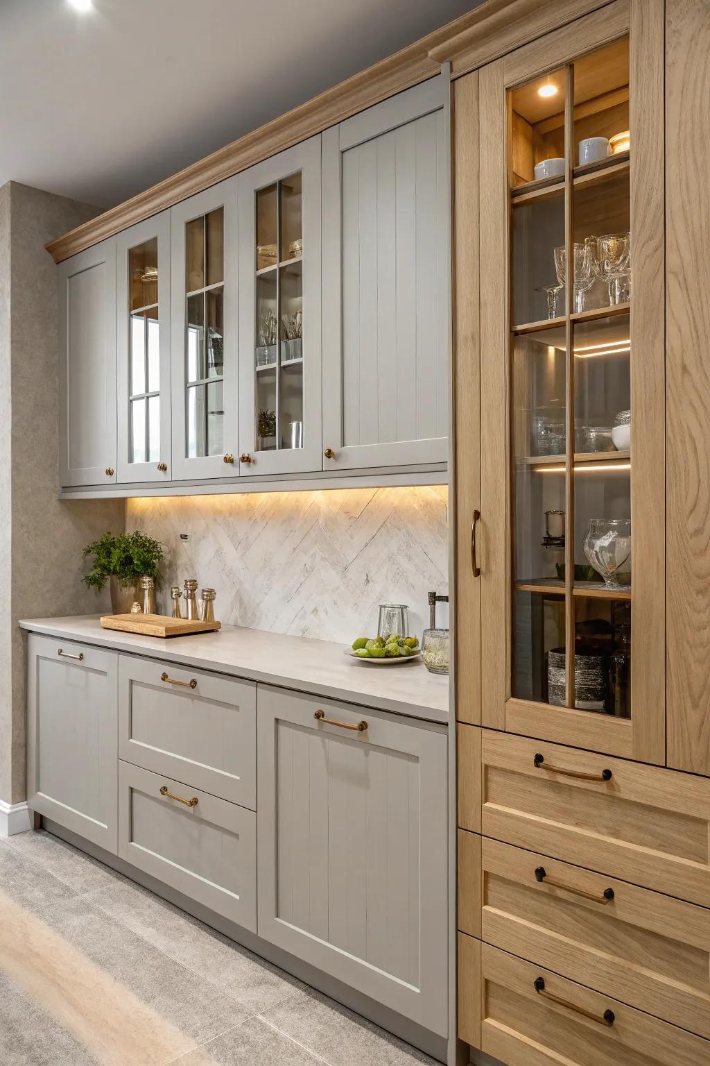 Varied textures contribute intrigue and dimension to the kitchen.