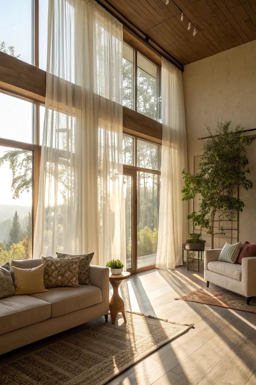 Natural light brightens a cozy living room.