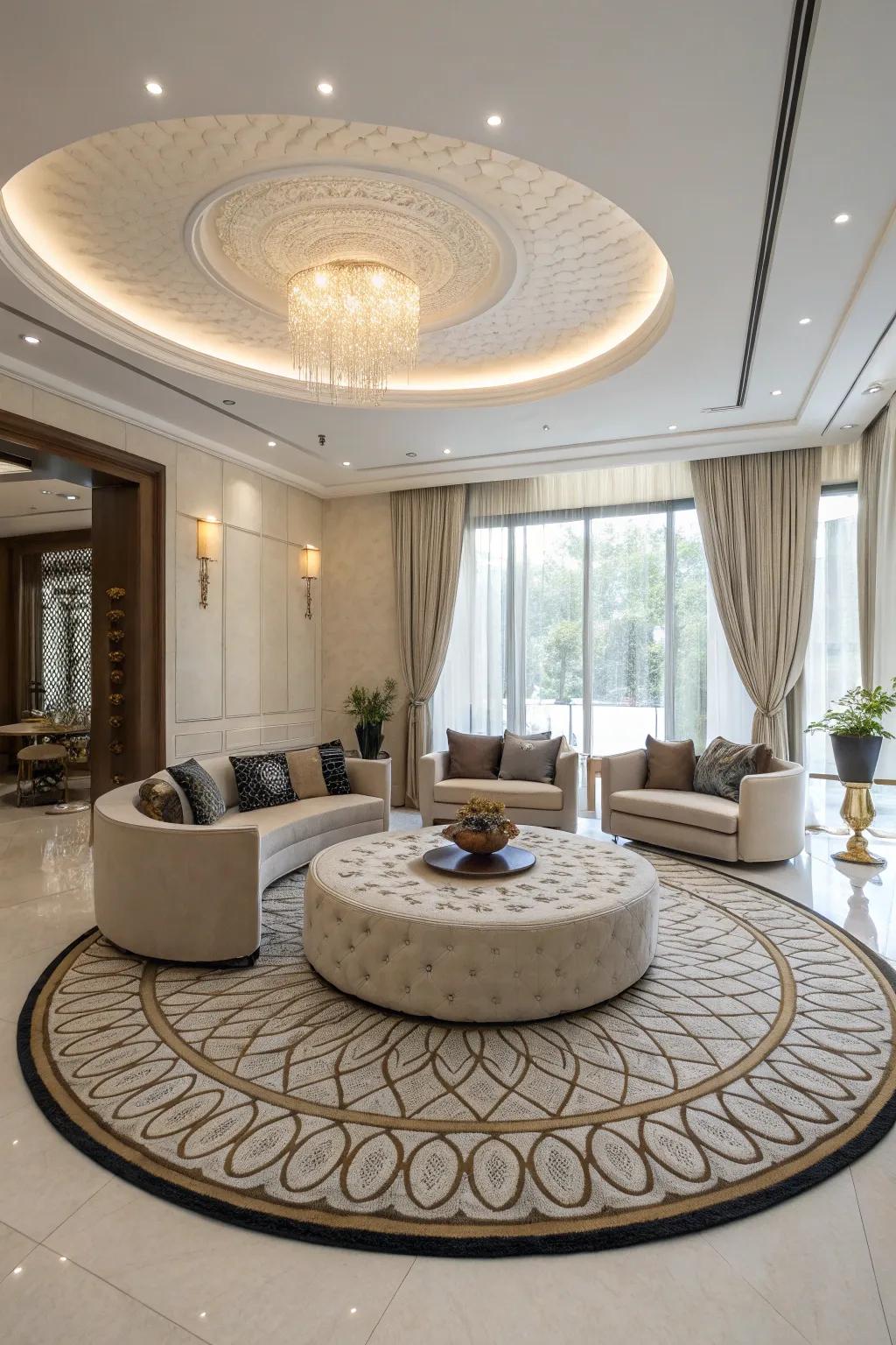 Circular rugs create a dynamic flow and soften the edges of rooms.