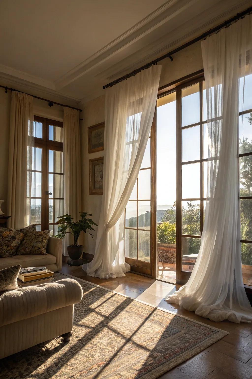 Sheer sections create a spacious and bright living area.