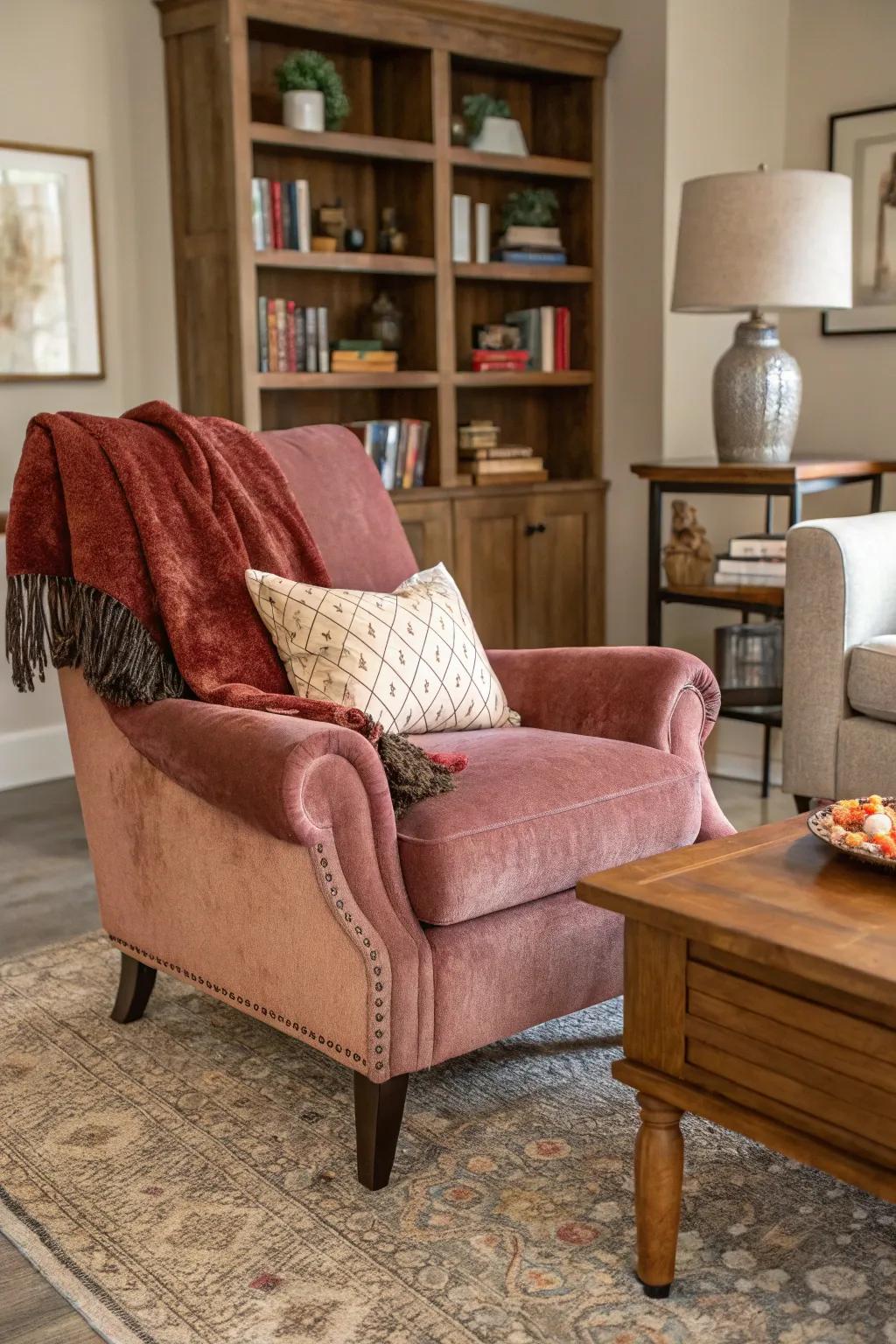 Velvet and hide chairs enrich surface interest and dimension.
